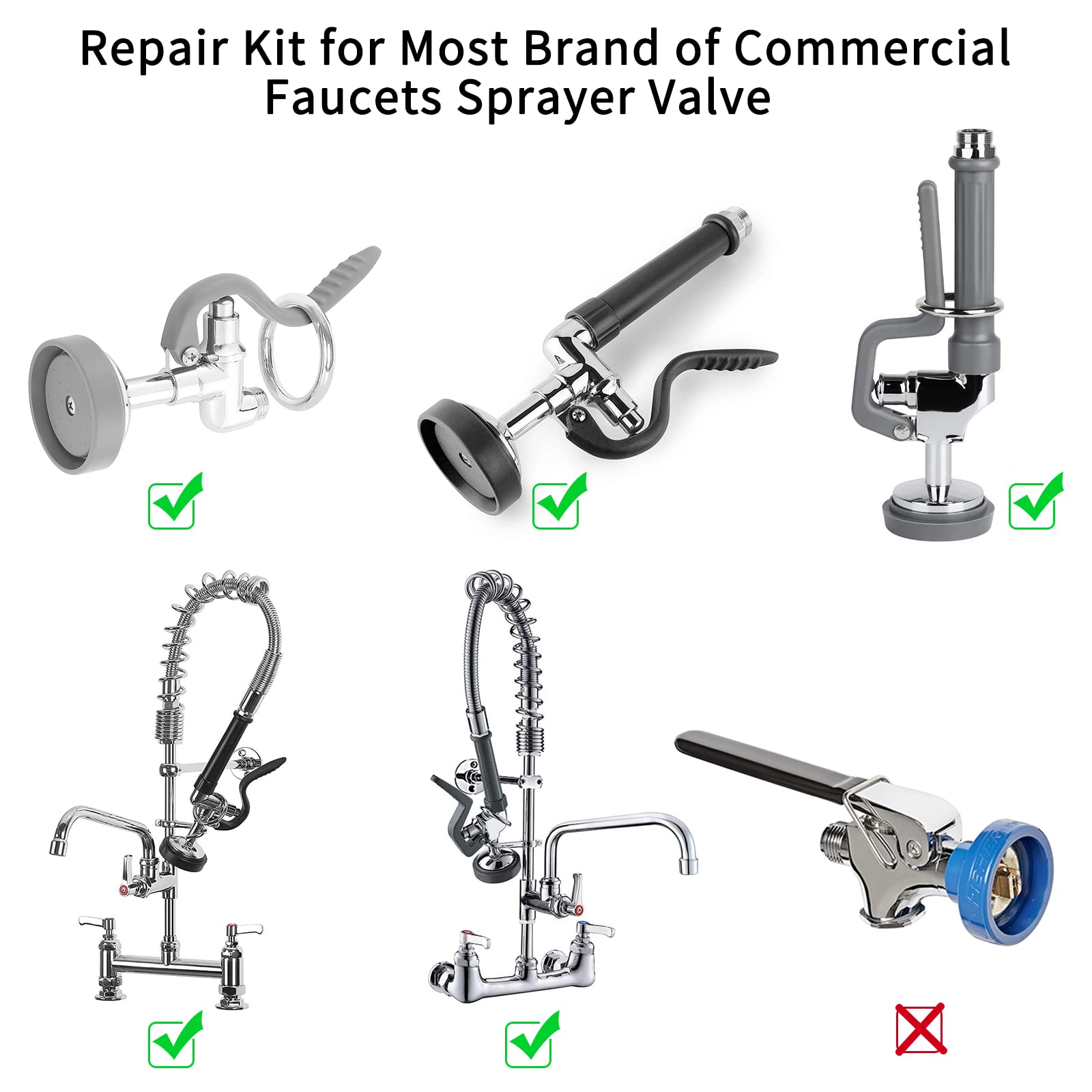 Abboraunt 3 Pack Commercial Spray Valve Repair Kit For Most Commercial Sink Pre-Rinse Sprayer Spray Face Bumper And Screw Repair Part 1.42 Gpm, Grey