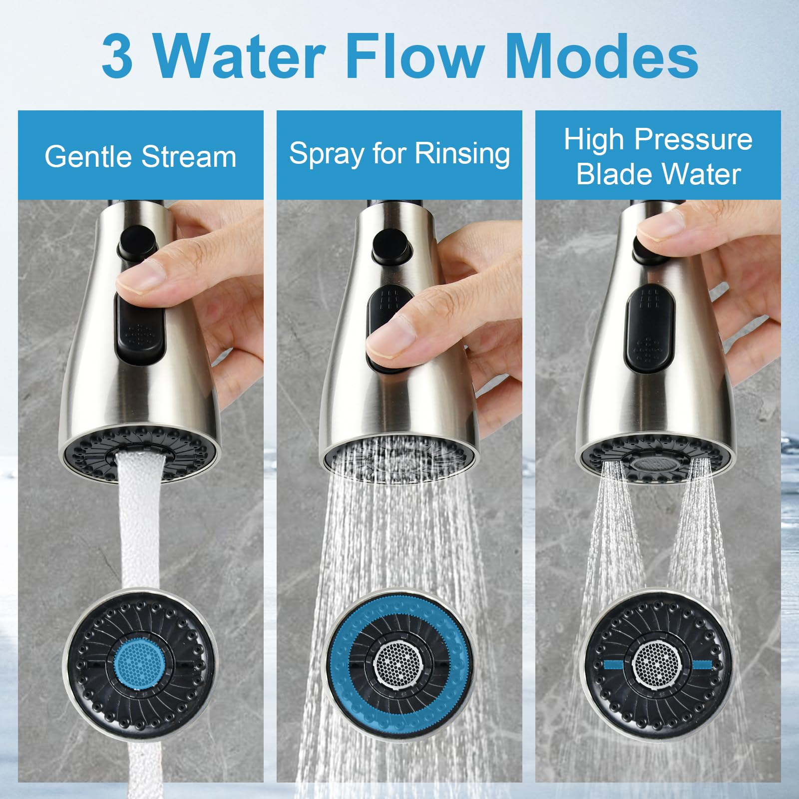 Beati Faucet Replacement Kitchen Faucet Head For Wewe-Forious-Qomolangma-Vfauosit-Basdehen-Wowow-Vccucine Pull Out/Down Kitchen Sink Faucet, 3 Spray Function,Brushed Nickel