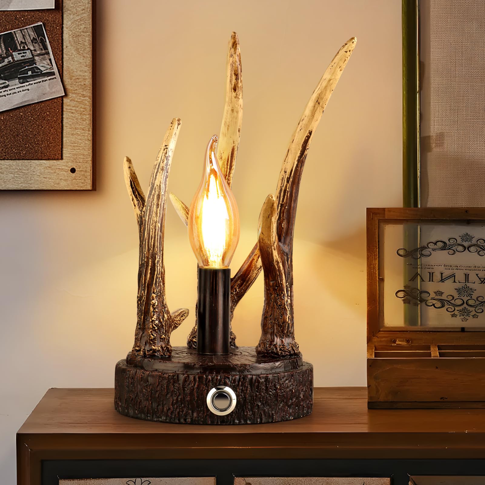 Lovlast Rustic Antler Table Lamp, 3-Way Dimmable Touch Lamp By - Farmhouse Cabin And Living Room Light, Perfect For Small Spaces And Christmas Decor