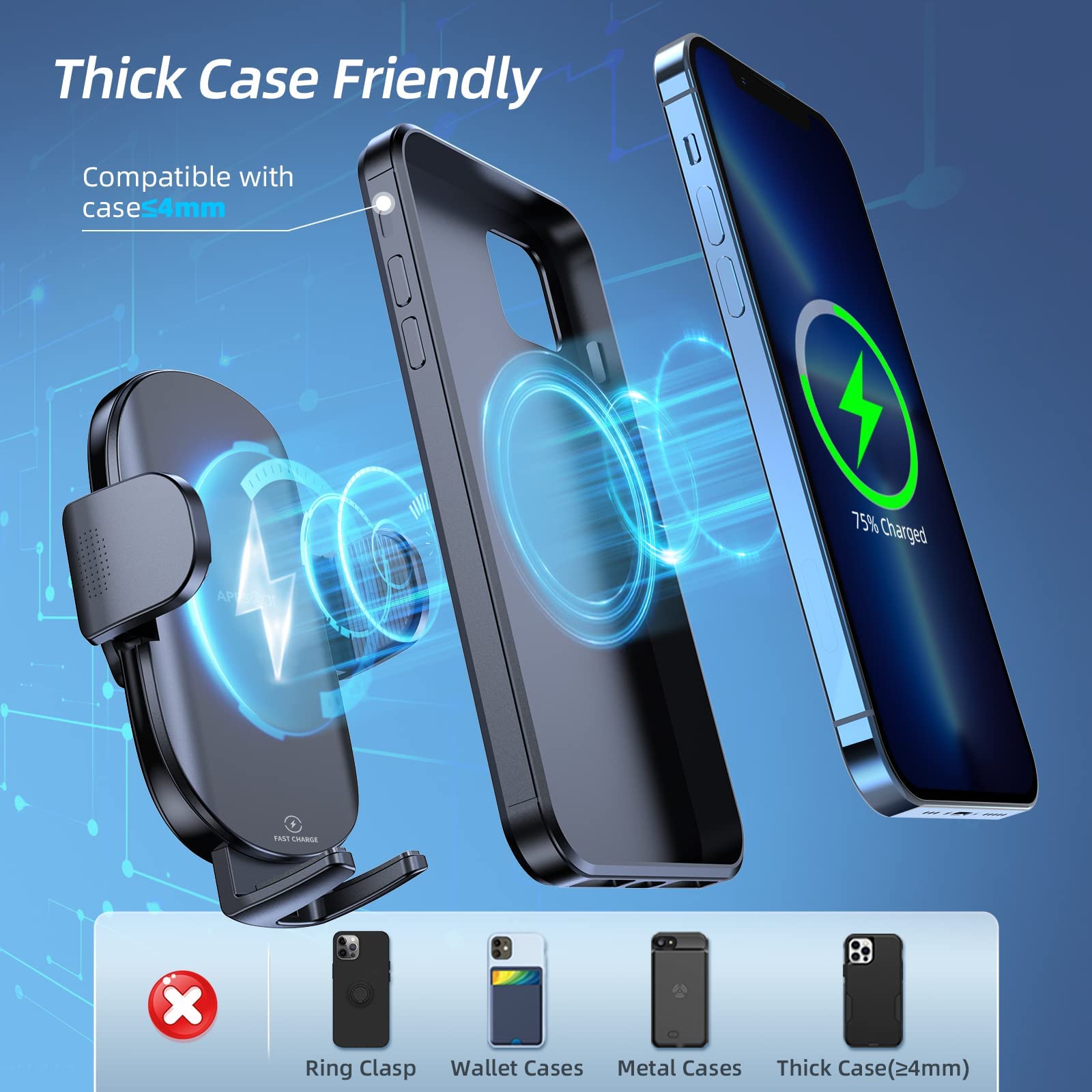 Apps2Car Wireless Car Charger 15W Fast Charging Car Phone Holder Charger Wireless Car Charger Mount For Dashboard Windshield Air Vent Compatible With Iphone 15 Pro Max Plus 14 13 12 Samsung Lg & More