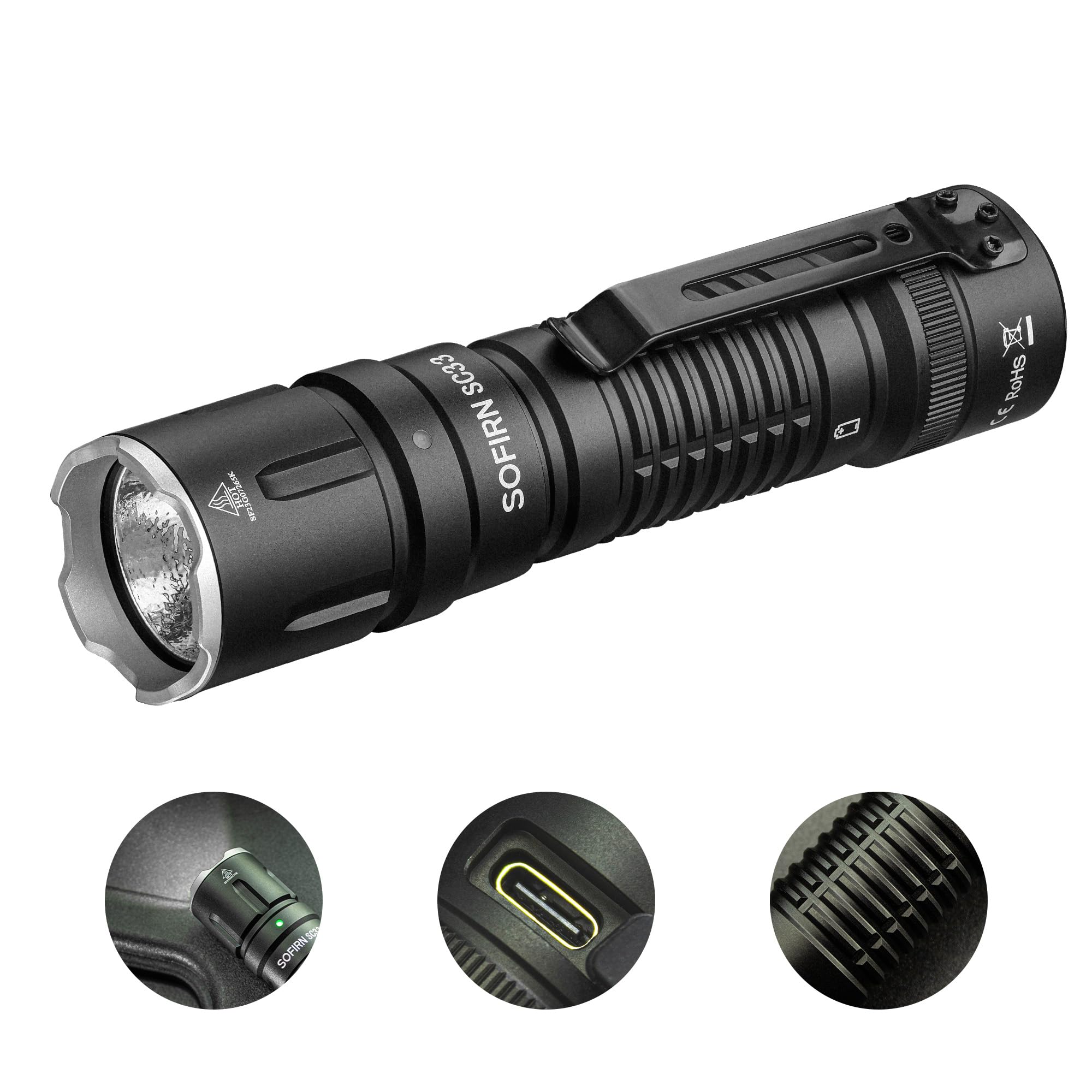 Csteboke Utility Flashlight Rechargeable Flashlights High Lumens - Sofirn Sc33 Super Bright Flashlight 5200 Lumens, Powerful Flashlight High Powered, Waterproof Led Flashlights For Home Camping Dog Walking