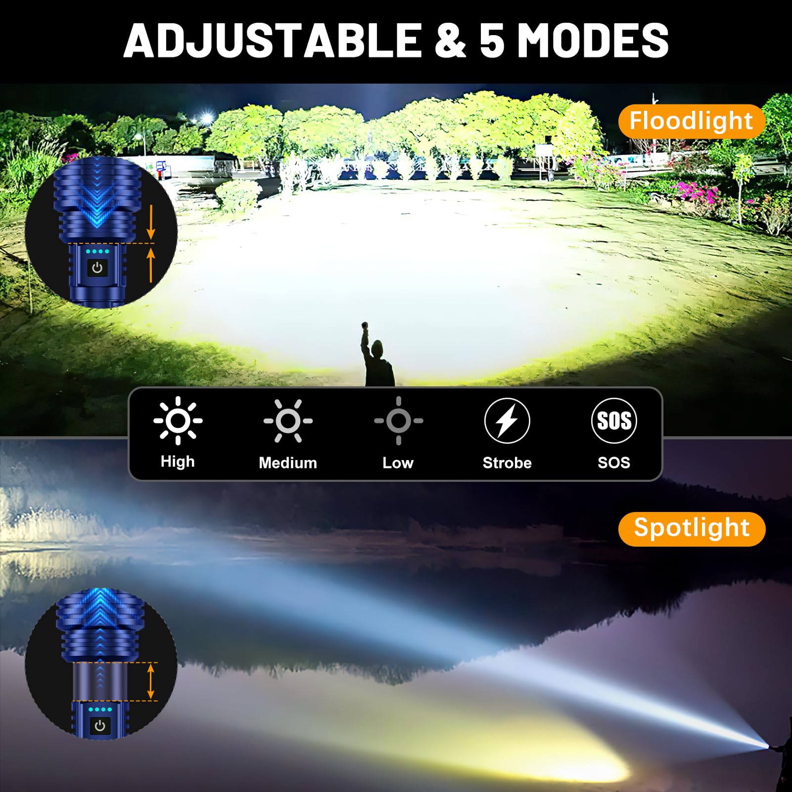 Weoxi Flashlights 2400000 High Lumens, Super Bright Led Rechargeable Flash Light, Long Battery Life, Hoslter, Powerful Waterproof Handheld Flashlights With Zoomable 5 Modes For Emergencies Camping (Blue)
