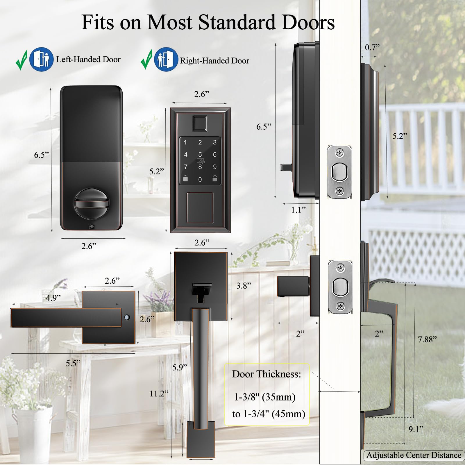 Narpult Front Door Smart Lock Set, Keyless Entry Deadbolt And Handle Set, Fingerprint Electronic Door Lock, Via Bluetooth App/Wifi(Need Gateway) Control, Oil Rubbed Bronze, 2051Orbset