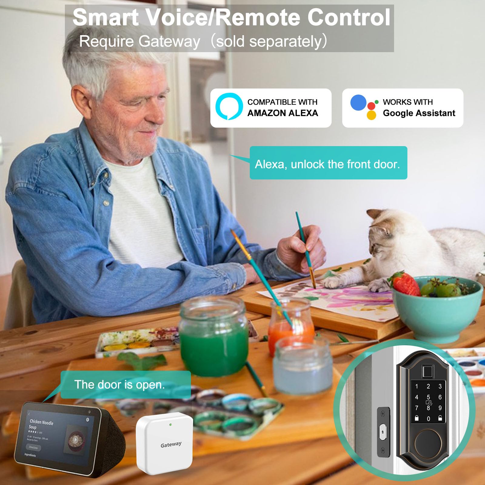 Narpult Smart Smart Locks For Front Door, Keyless Entry Deadbolt With Handle Set, App Control, Fingerprint Door Lock With Adjustable Lever, Oil Rubbed Bronze