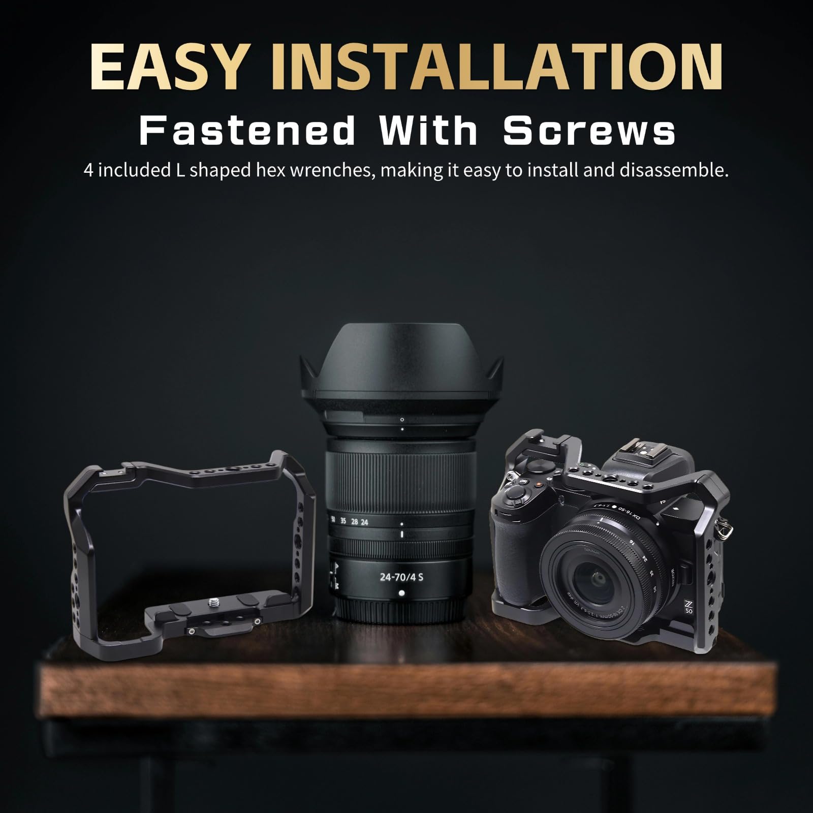 Yoidesu Full Camera Cage For Nikon Z50, Aluminum Alloy Protective Video Camera Rig With 1/4 3/8 Inch Hole Cold Shoe Mount, Vlogging Video Shooting Filmmaking Stabilizer Rig