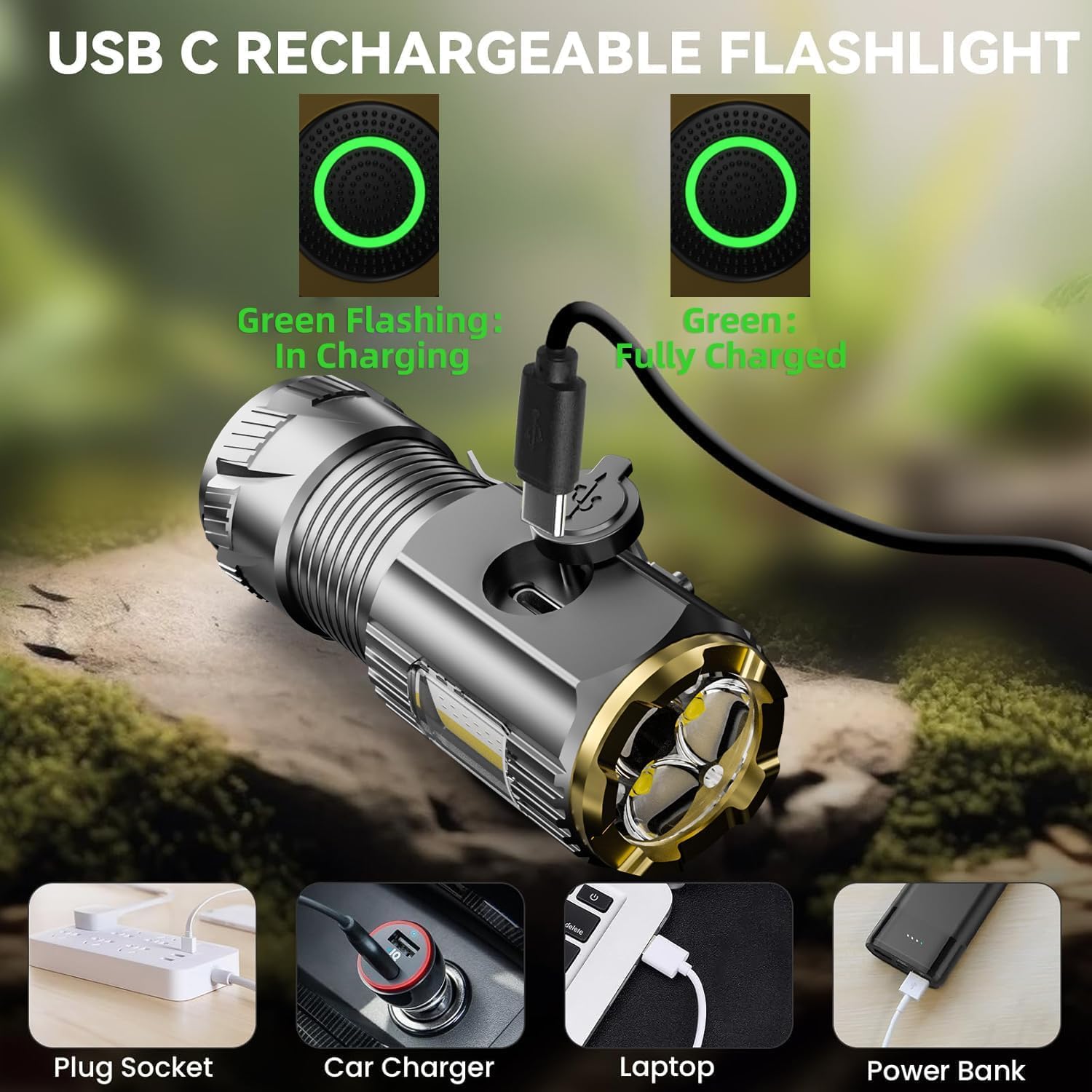 Aiersen Rechargeable Mini Led Flashlight, 9000 Lumens Ultra Bright Small Flashlight, With Clip And Magnet, Ipx6 Waterproof, 6 Modes, Suitable For Camping, Hiking, And Emergency Situations (2-Piece Set)