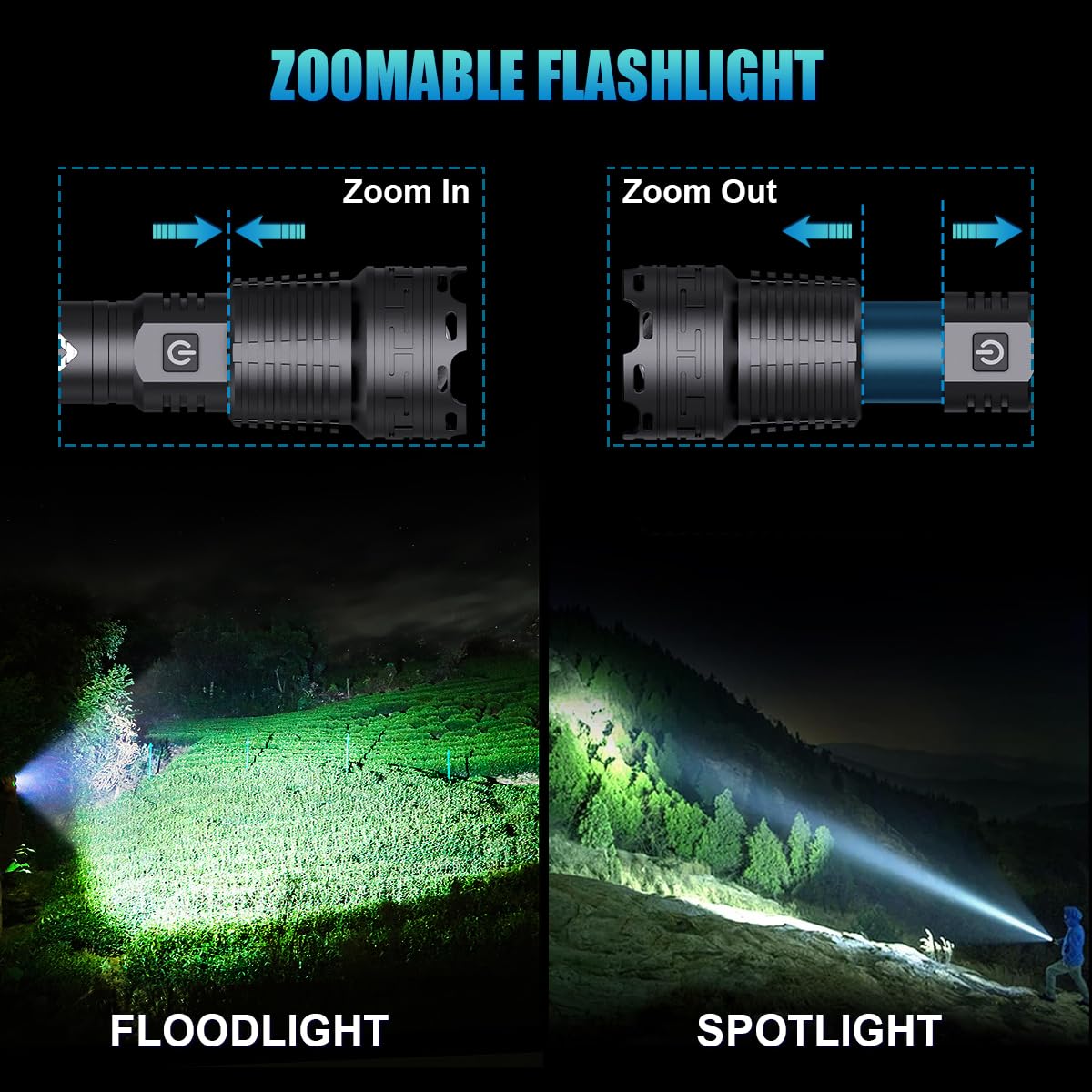 Alifa Rechargeable Flashlights High Lumens, 990000 Lumens Led Tactical Flashlight, 5 Modes Super Bright Flashlight With Zoomable, Ipx67 Waterproof, Handheld Flash Light For Camping Emergencies