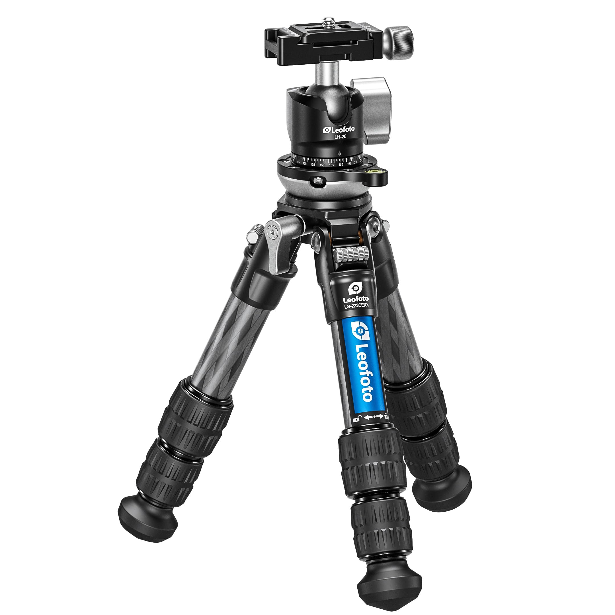 Leofoto Ls-223Cexx Tabletop Tripod W/Built-In Leveling Head, Ranger Series, Carbon Fiber, 3 Leg Sections, Lightweight, Ball Head Optional (Ls-223Cexx+Lh-25)