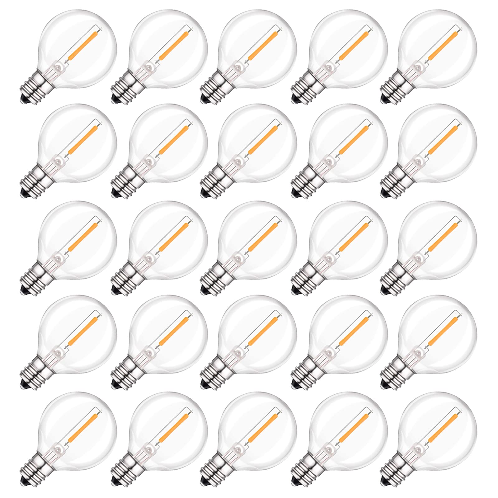 Spacelumen 2200K G40 Led Light Bulbs Replacement, 1W E12/C7 Screw Base Socket Glass Globe Warm White Light Bulbs For Indoor Outdoor String Lights 25 Pack