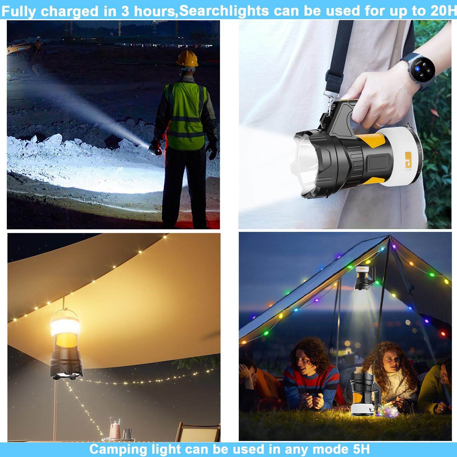 Zarrson Waterproof 49Ft Led Decorative String Light With Storage Box & 5H Runtime, Super Bright Flashlight (20H Spotlight) For Outdoor Patio, Camping, Garden Party Decoration