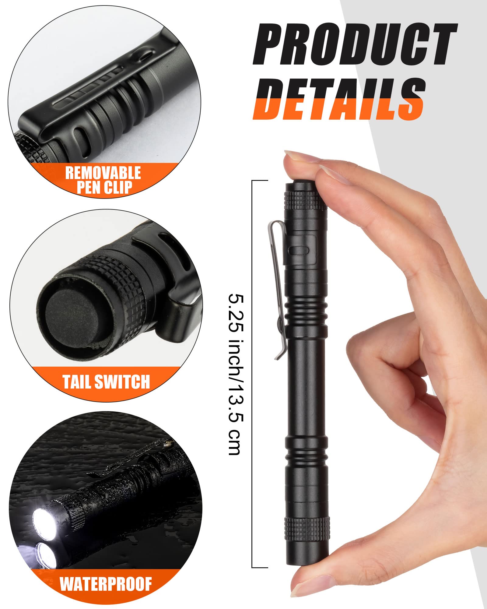 Vinsot 20 Pack Led Pen Lights Bulk Large Pen Light Flashlights Pocket 5.12 Inch Led Torch With Clip Aluminum Waterproof Flashlight For Nurses Hospital Outdoor Camping Emergency Hiking