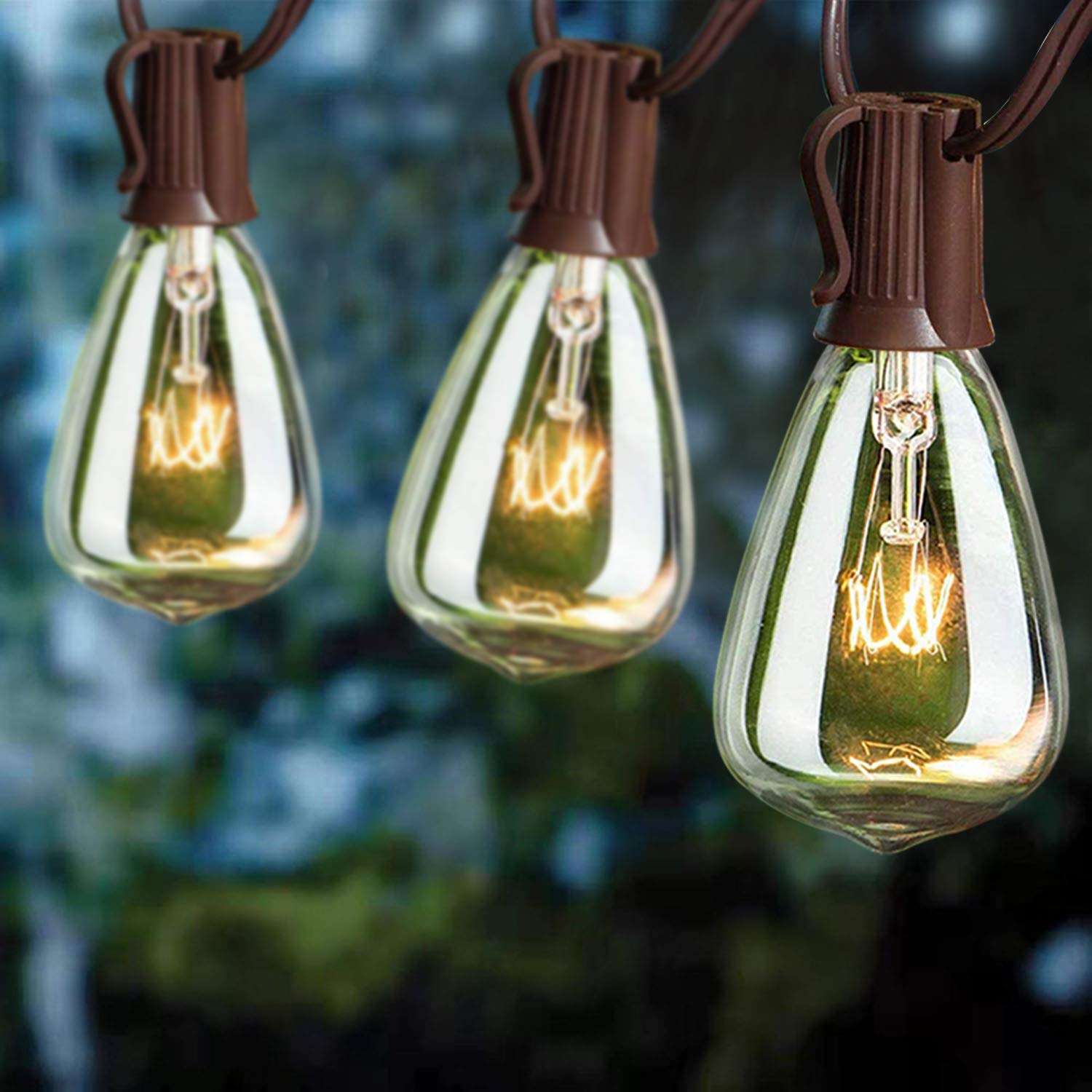 Abeja 25Ft Outdoor Patio String Lights St35 With 27 Edison St35 Clear Bulbs, Ul Listed For Patio Garden Backyard Porches Bistro Decor Indoor Outdoor, Brown