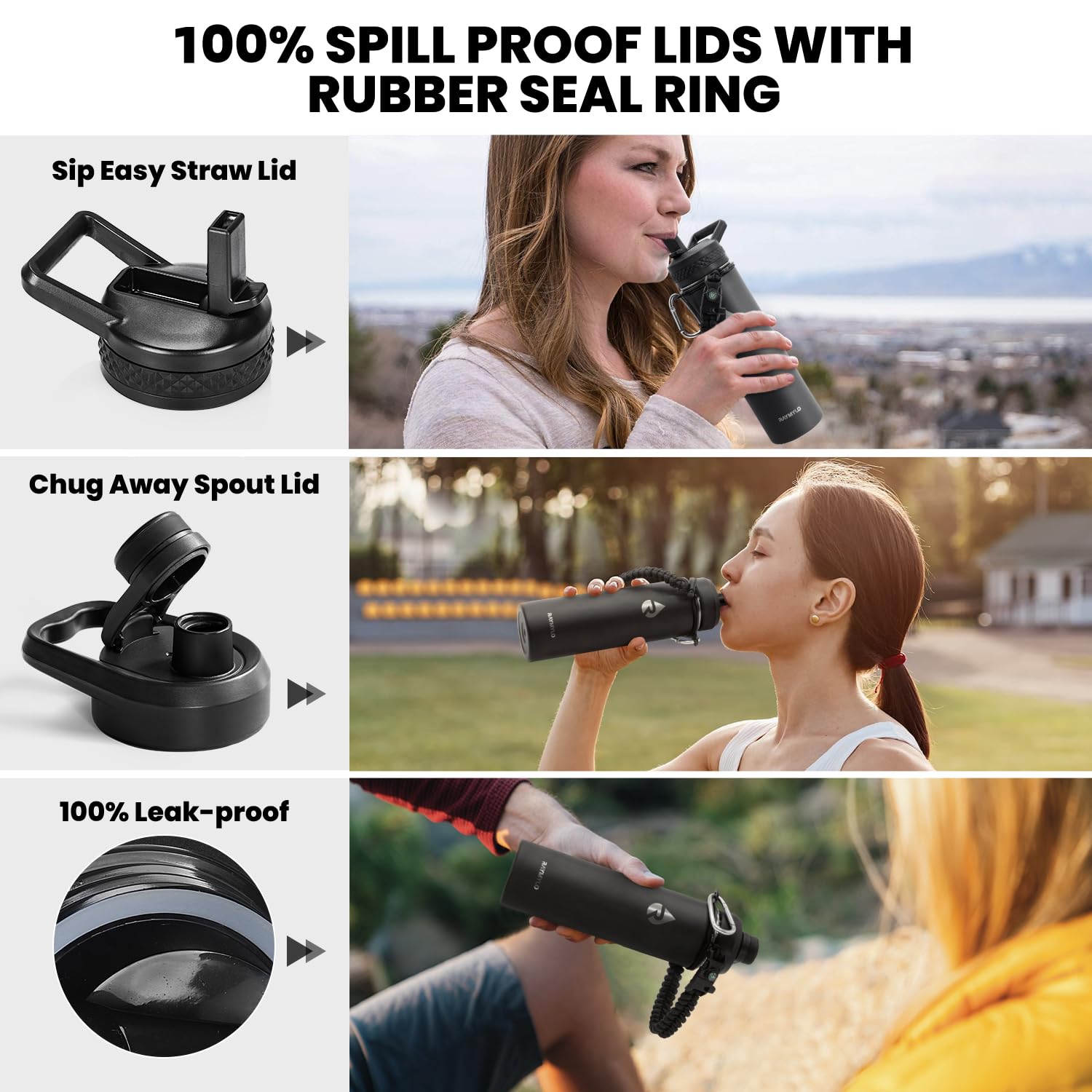 Insulated Water Bottle, Triple Wall Vacuum Stainless Steel (Cold For 48 Hrs), Leak Proof