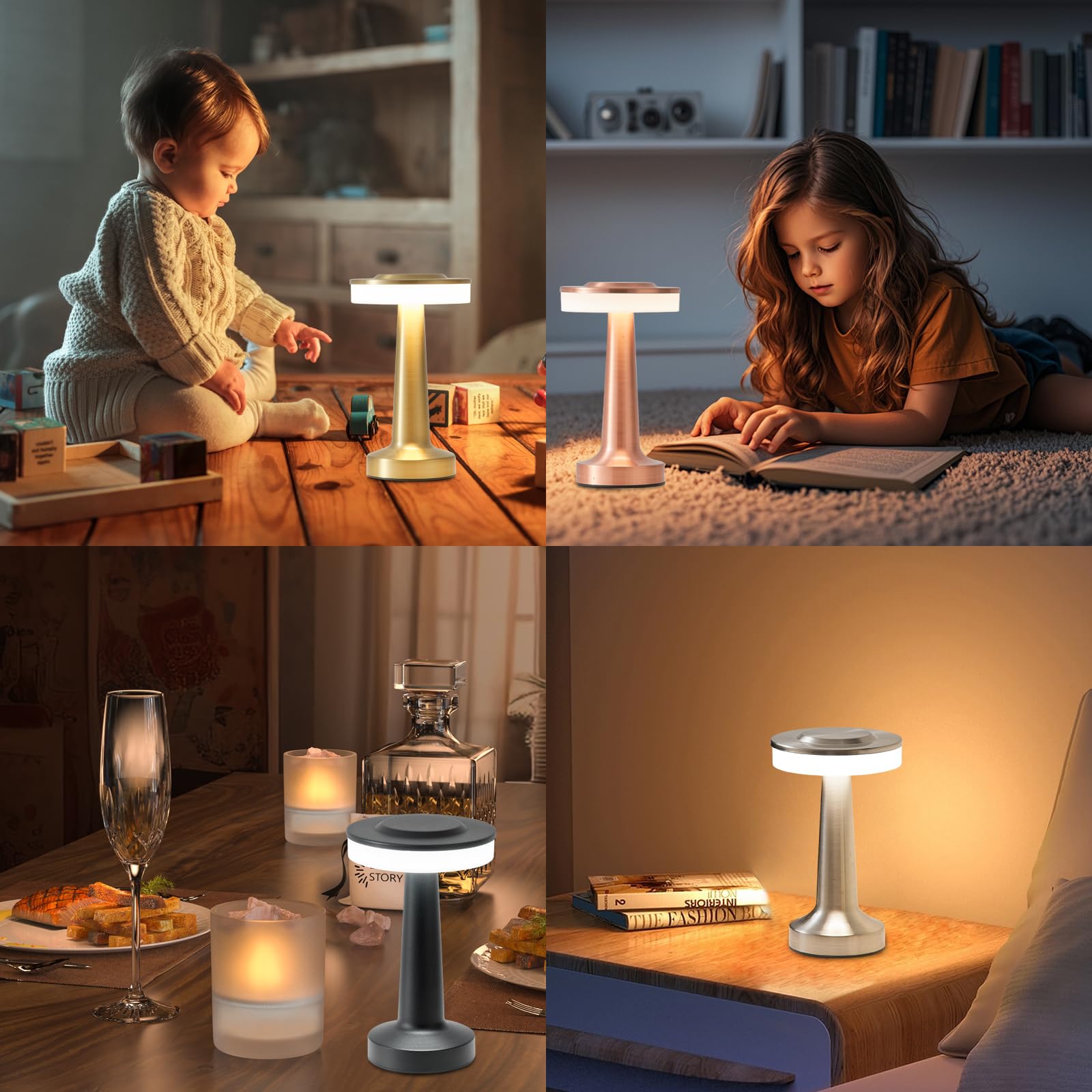 Lstvzsnrx Portable Led Table Lamp With Touch Sensor, Night Lamp With 3-Levels Brightness, Rechargeable Battery, Multiple Uses For Kids Nursery, Nightstand Lamp, Bedside Lamp (Black)