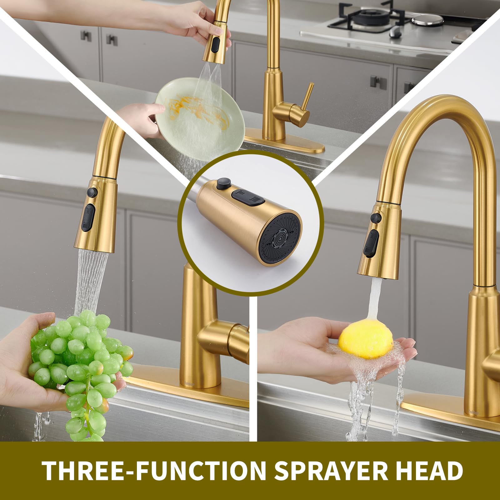 Tohlar Gold Touchless Kitchen Sink Faucet, Smart Bar Faucets With Pull Down Sprayer, 1 Or 3 Hole Design Single Handle 304 Stainless Steel Motion Sensor Faucets For Kitchen Bar Sink Rv