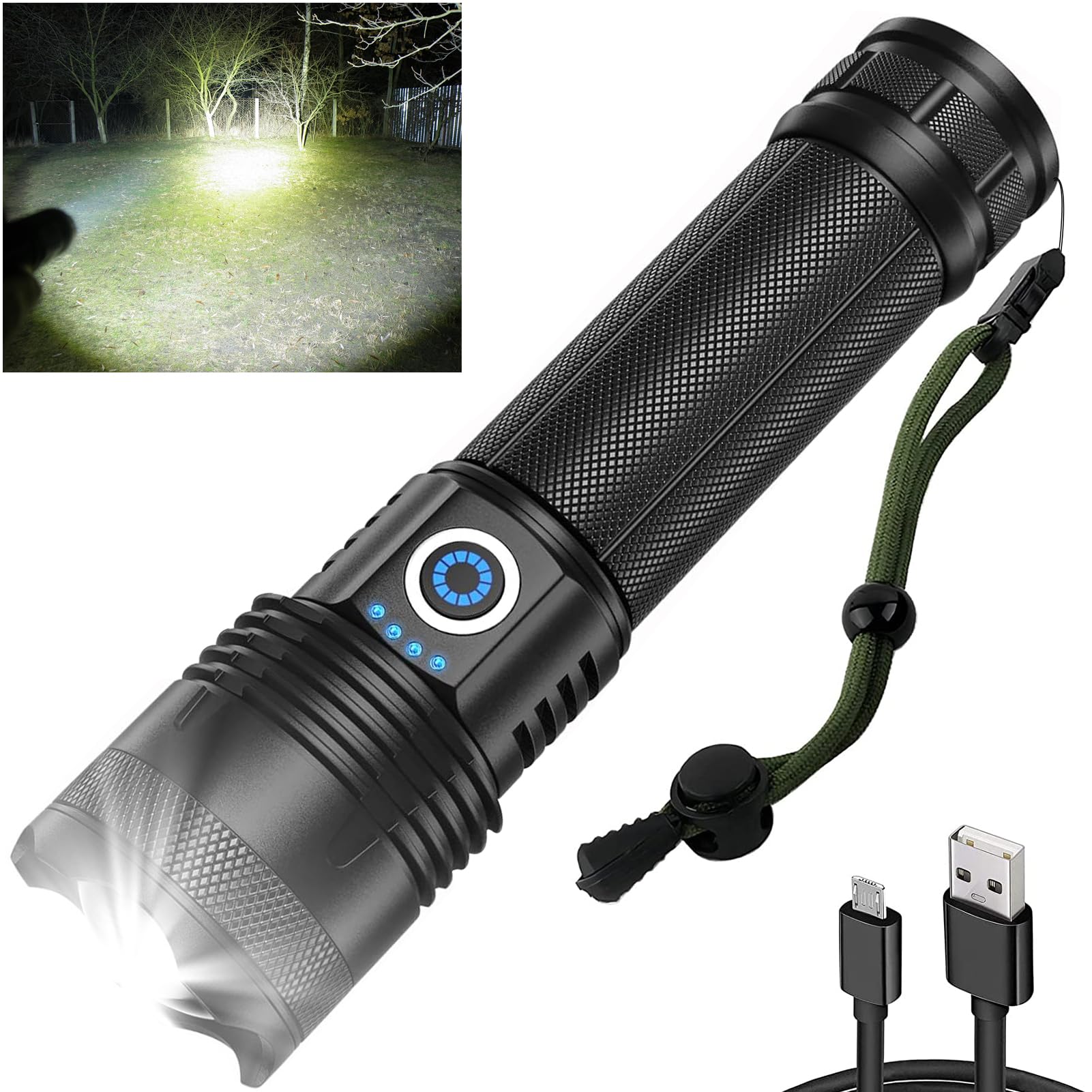 Kwznob Rechargeable Led Flashlights 100,000 High Lumens Super Bright Flash Light With 5 Modes, Powerful Handheld Flashlight For Camping Emergencies