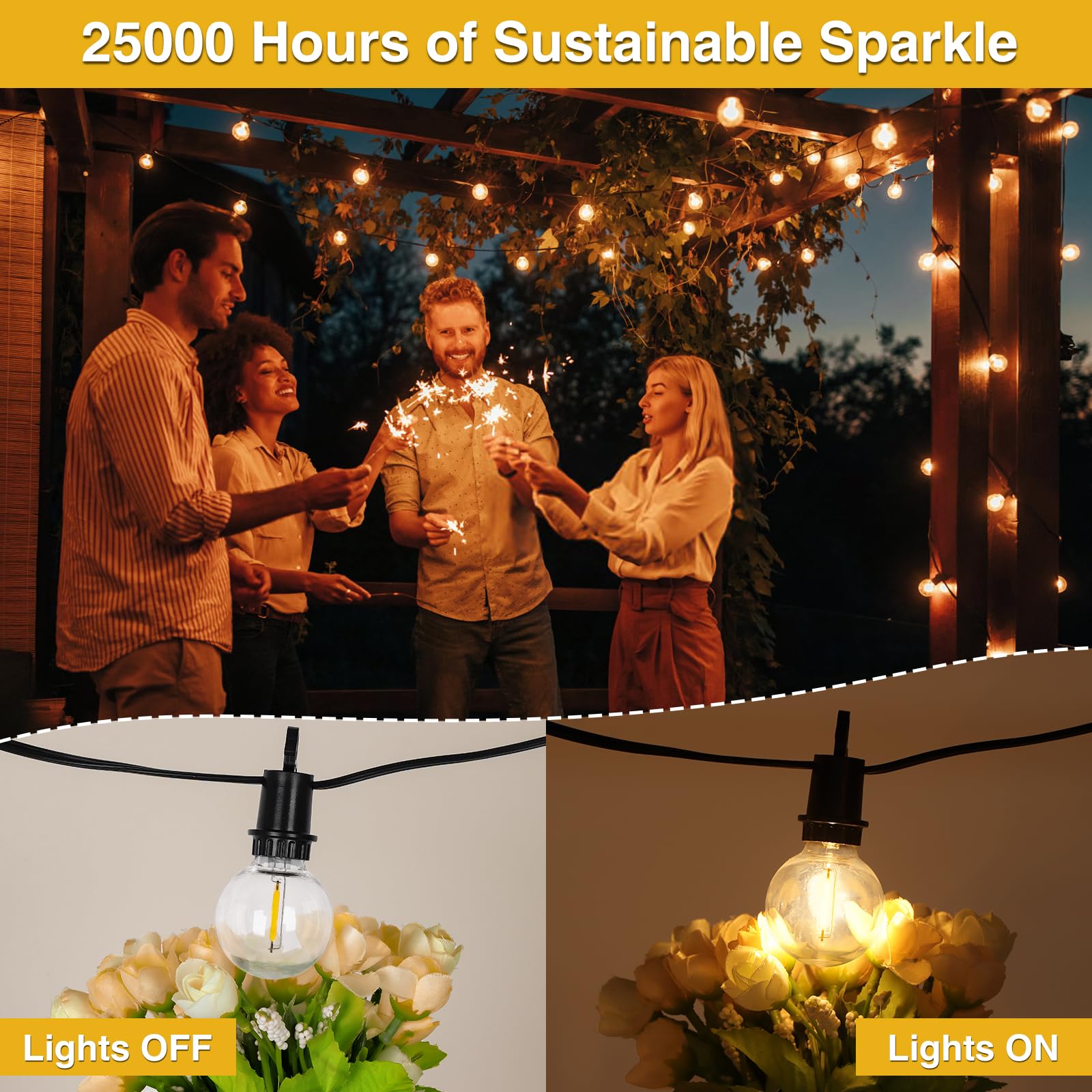 Zjojo 35Ft Solar String Lights Outdoor Waterproof, G40 Globe Patio Lights Solar Powered Outdoor String Lights With 15 2700K Shatterproof Bulbs Hanging Lights For Porch Garden Backyard Pergola Bistro