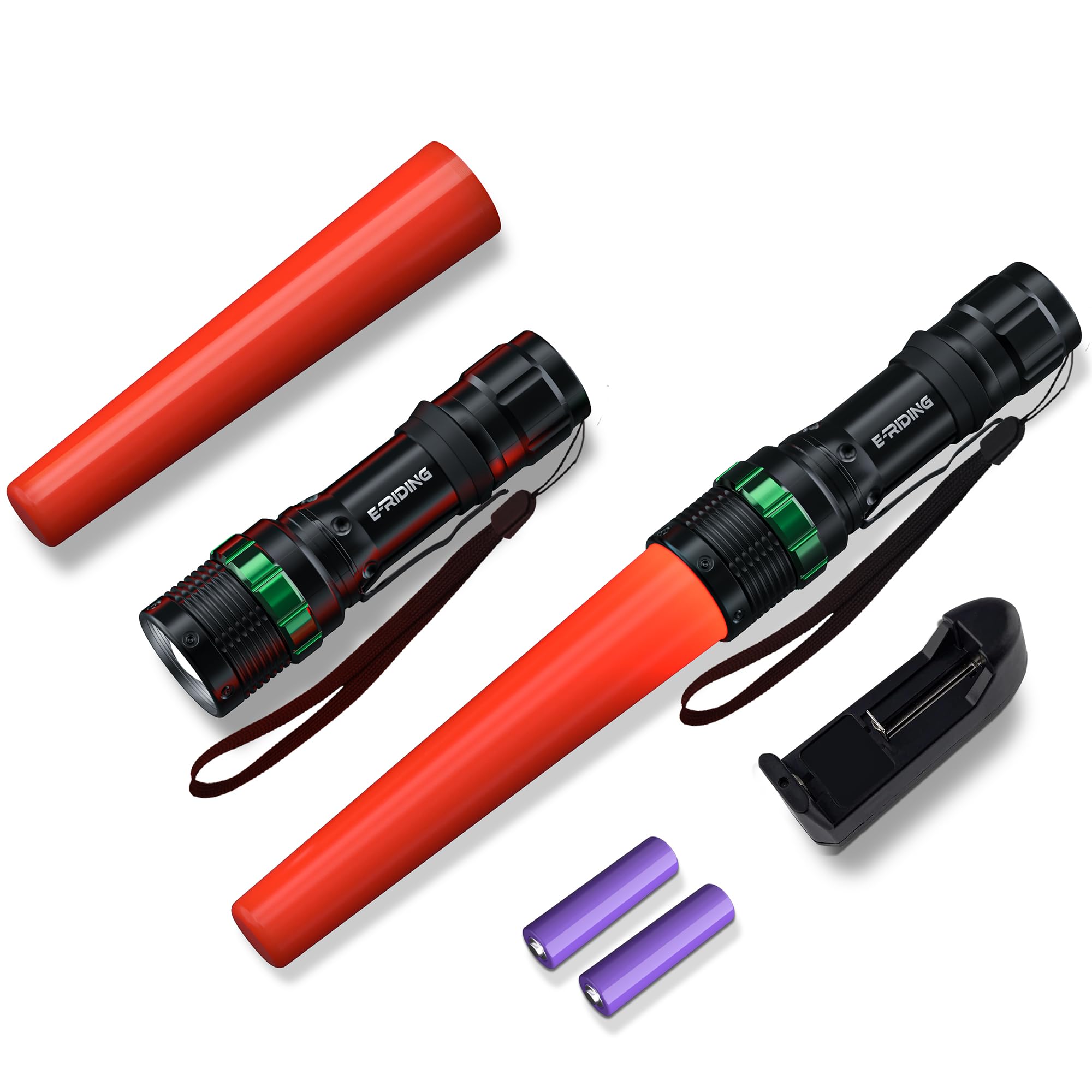E-Riding 2 Pack Rechargeable Traffic Wand, 11 Inch Led Traffic Control Flashlight, Small Orange Safety Baton With 5 Flashing Modes, Air Marshaling Wand For Airport, Parking Directing