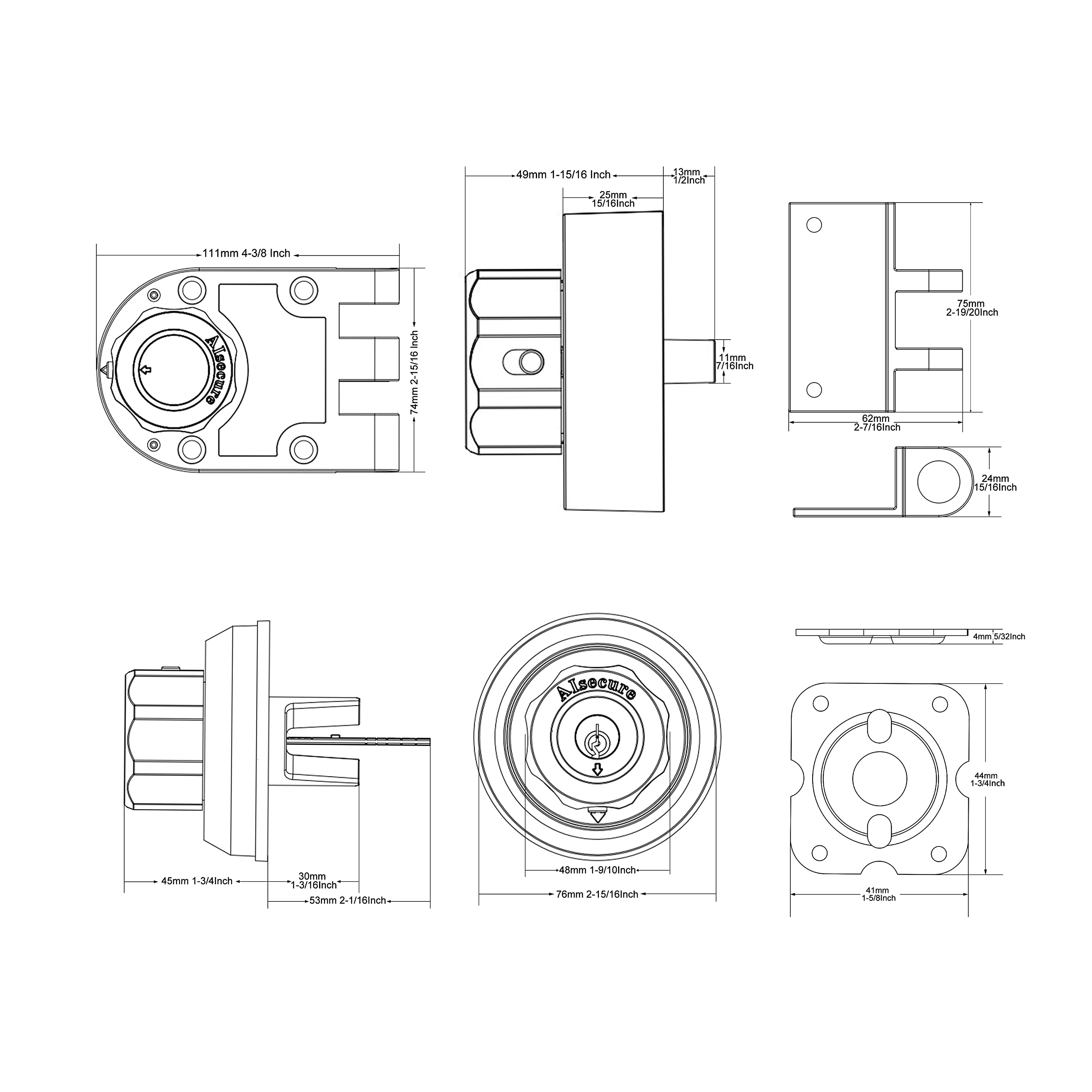 Aisecure Twist To Lock Jimmy Proof Deadbolt Lock Keyless With Unpickable Night Latch&Anti-Mislock Button 304 Stainless Steel Heavy Guard Security Single Cylinder Sc Keys Prohibits Forced Entry Silver