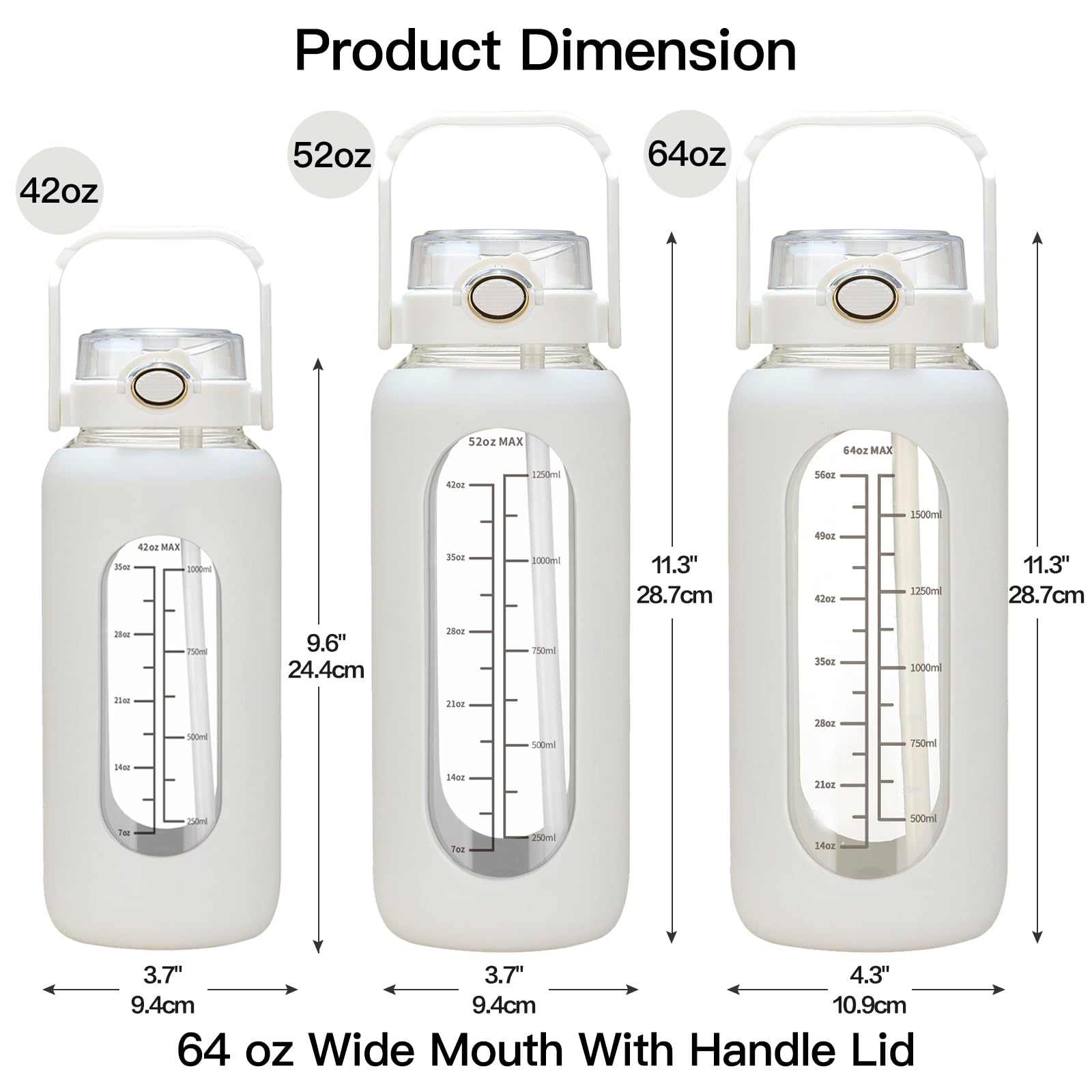 64Oz Glass Water Bolttles With Straw Half Gallon Large Motivational Water Bottle With Time Marker