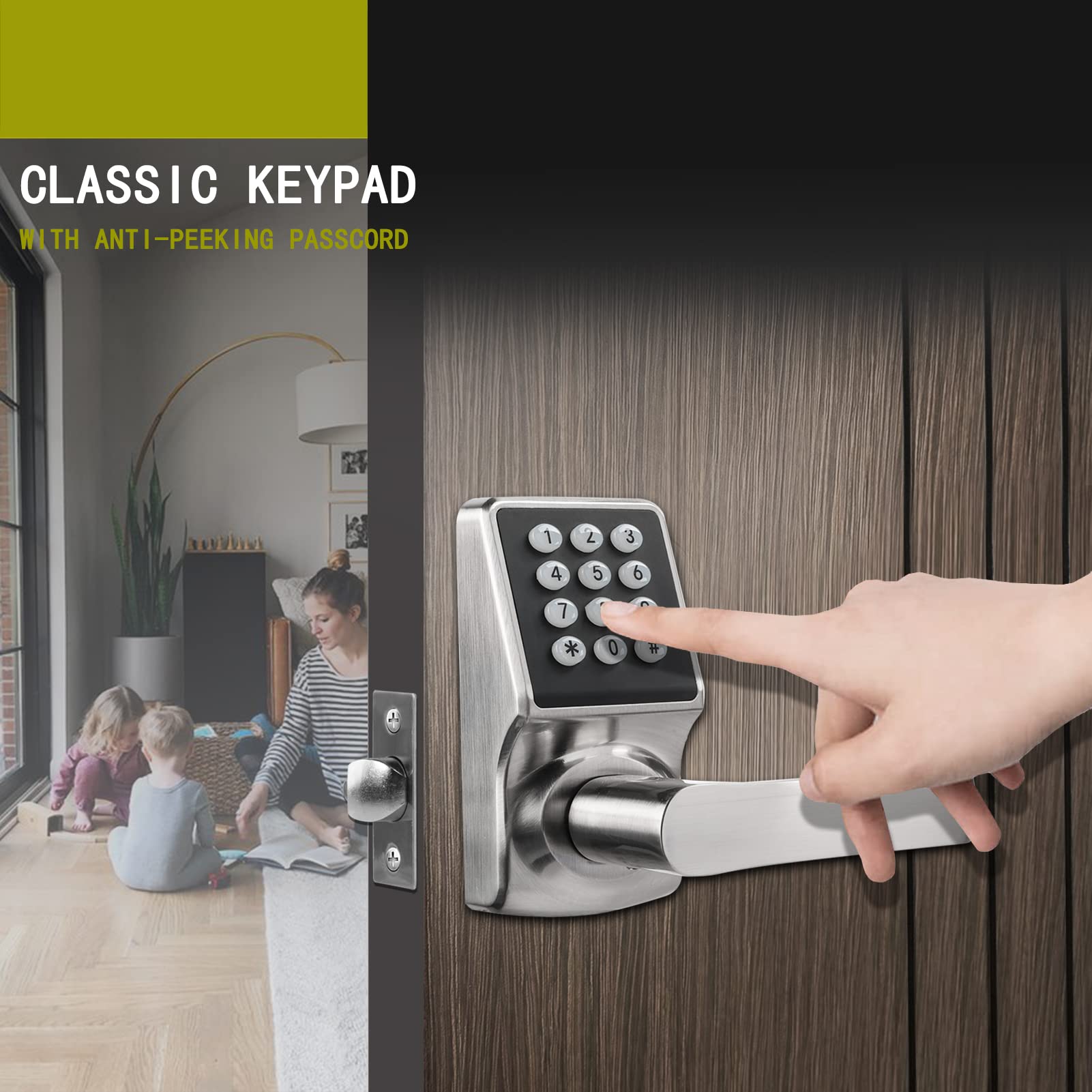 Cielsa Dawn Keypad Door Lock With Handle, Digital Door Lock With Keypad Set,Keyless Entry Door Lock With Handle-Ic Card And Anti-Peep Password- Brushed Nickel-2Packset