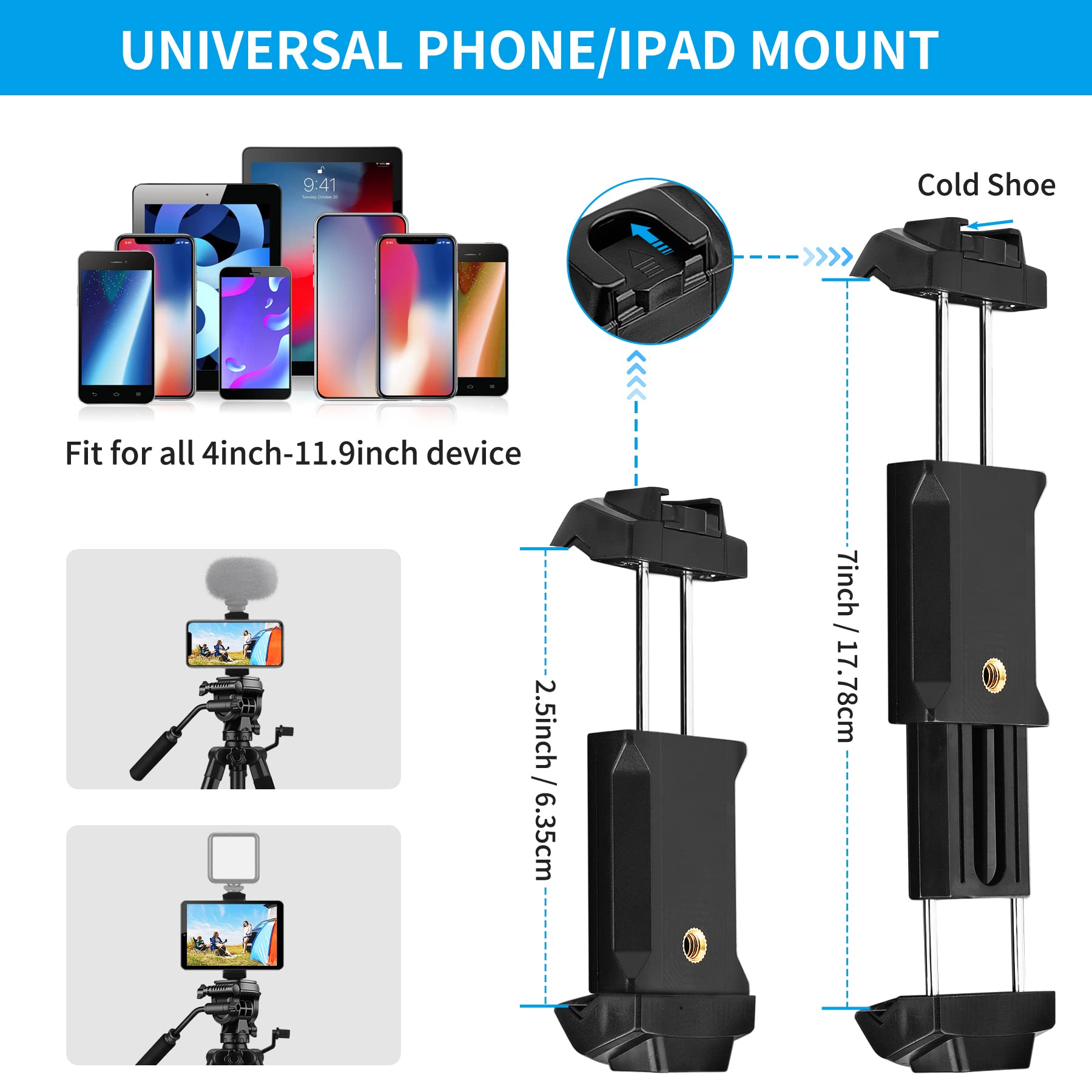 Victiv 73" Tripod For Camera With Fluid Head - Heavy Duty Stand For Dslr, Cell Phones, Spotting Scopes & Webcam - Complete Unit With Tablet & Phone Mount