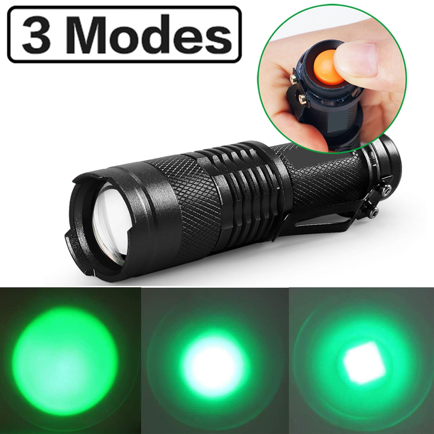 Mviocs High Power Green Led Flashlight, 3 Modes Green Flashlight, Green Light Flashlight Green Light Torch For Night Vision, Night Observation And Outdoor Activities