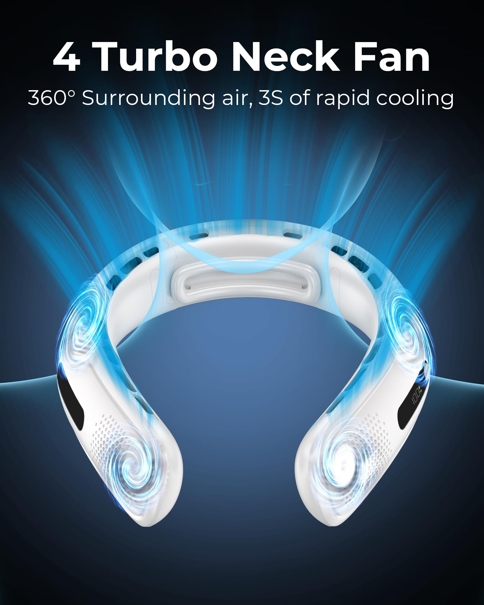 Portable Neck Fan, 4 Turbo Bladeless Neck Fan, 4000 Mah Battery Operated Usb Rechargeable Personal