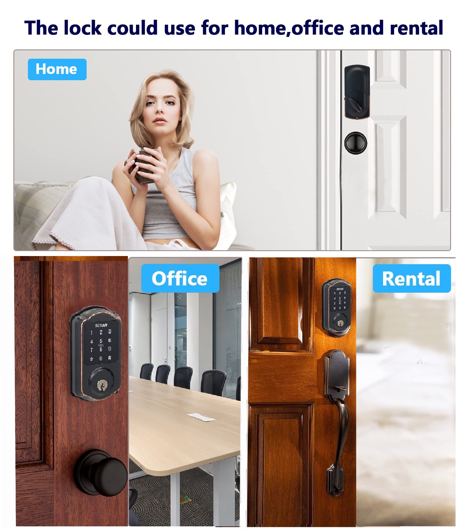 Scyan Smart Deadbolt Lock, D1 Deadbolt With Touchscreen Keypad, Keyless Entry Door Lock, Auto Locking, For Home, Airbnb, Rental House (Aged Bronze)