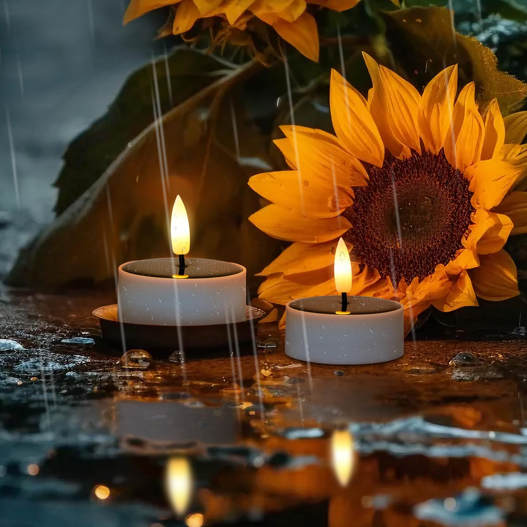 Zevanor Solar Waterproof Flameless Led Tea Light Candles With Cycle Timer, 4Pcs 2.3 Inch Battery Operated Flickering Dusk To Dawn Outdoor Fake Tealight Votive Candles For Outdoor Use