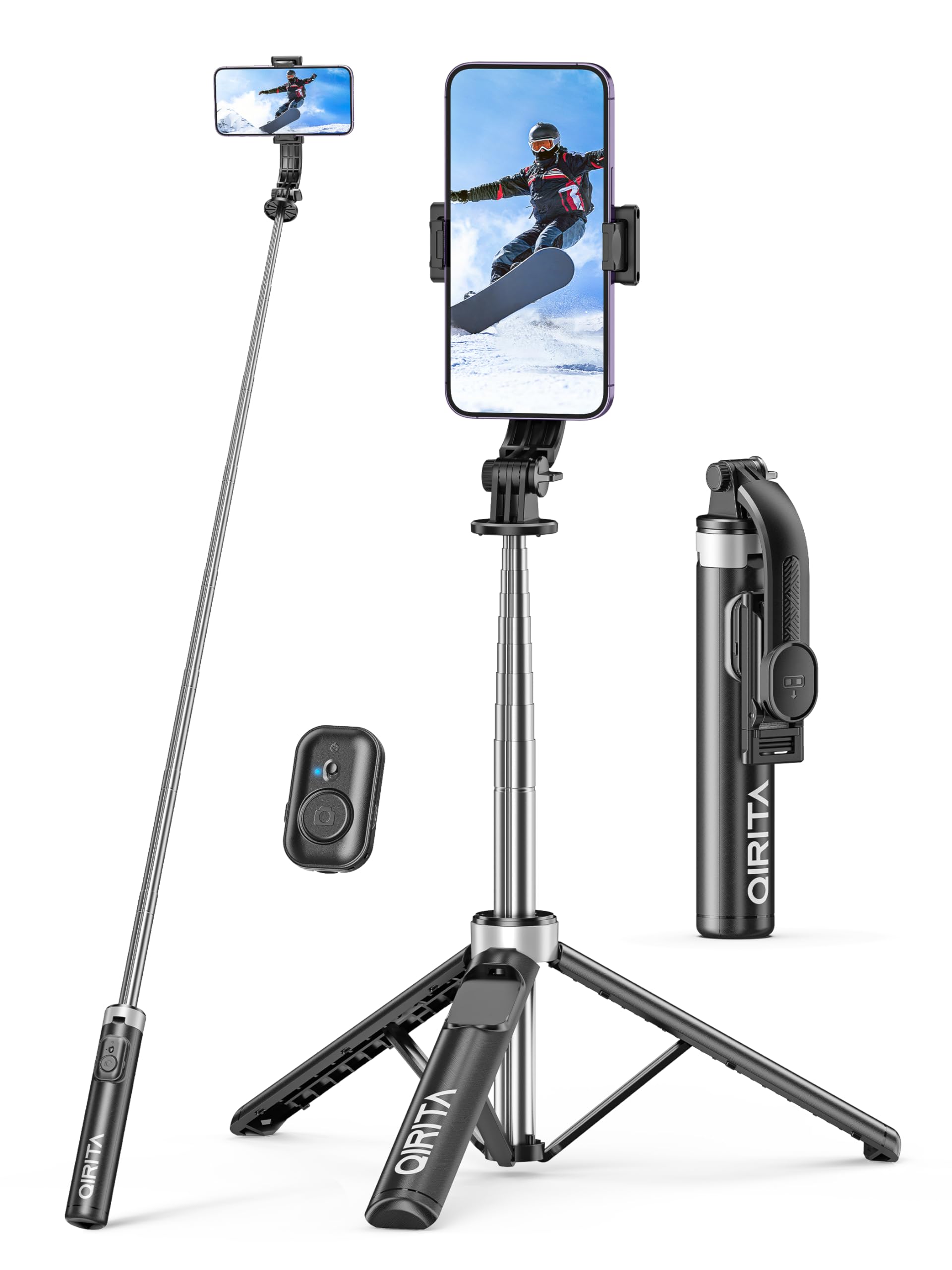 Qirita Selfie Stick & Phone Tripod, All In 1 Selfie Stick With Remote, Phone Travel Stand For Video Recording, Live Streaming, Group Photo, Vlog Compatible With All Cellphones