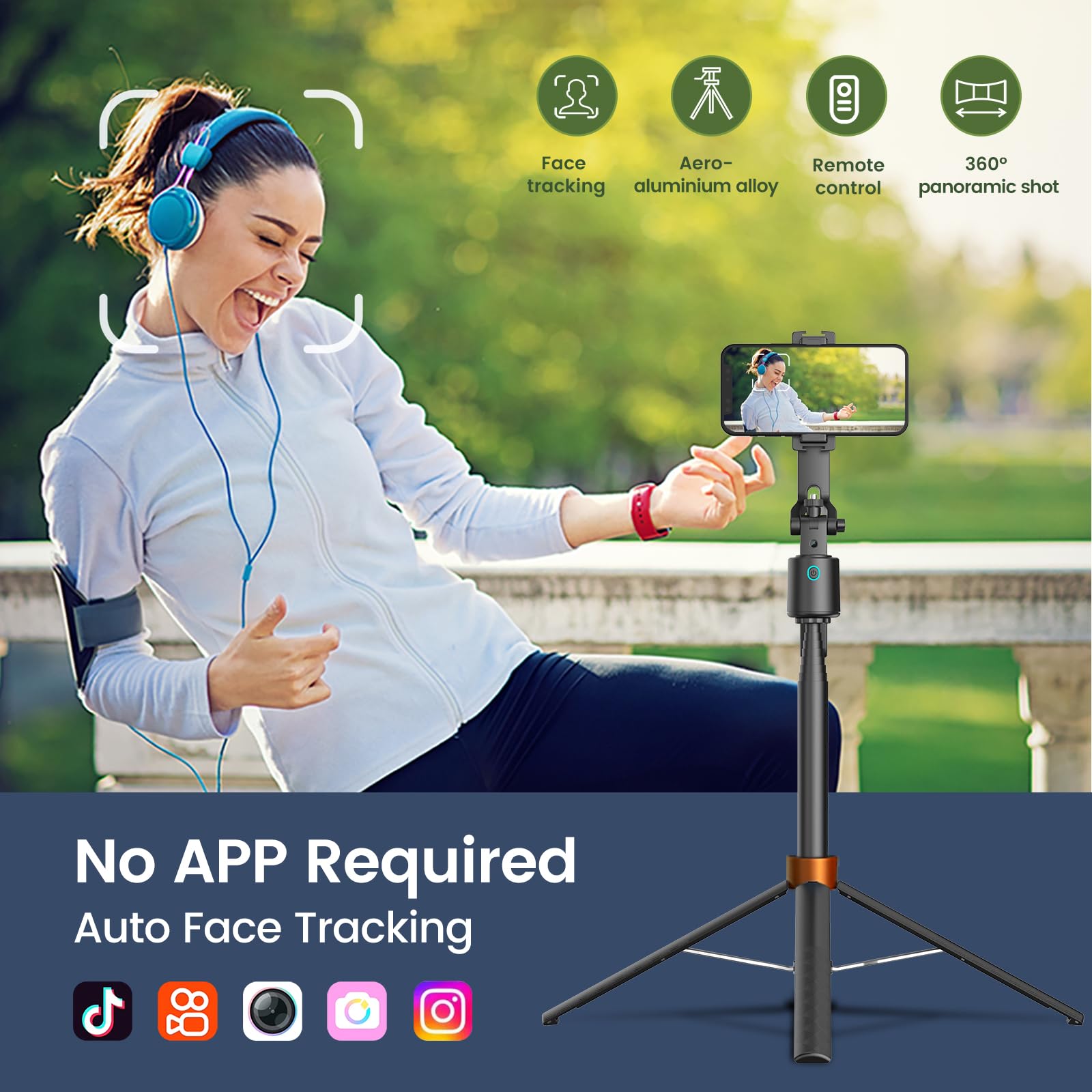 Arbenlulu Face Tracking Tripod For Iphone,70" Tall Travel Phone Tripod Stand With Light,Remote And Gesture Control,Selfie Stick For Video Recording&Tiktok Live Streaming&Content Creator