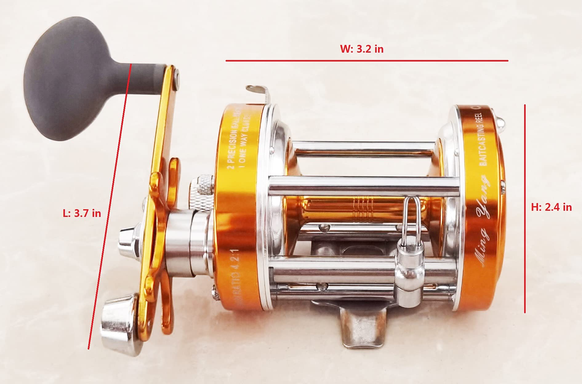 Apple&Orange Cl60 Baitcasting Reel Right Handed Fishing Reel With Crank Handle,Muskie Catfish Offshore Conventional Reel (Gold)