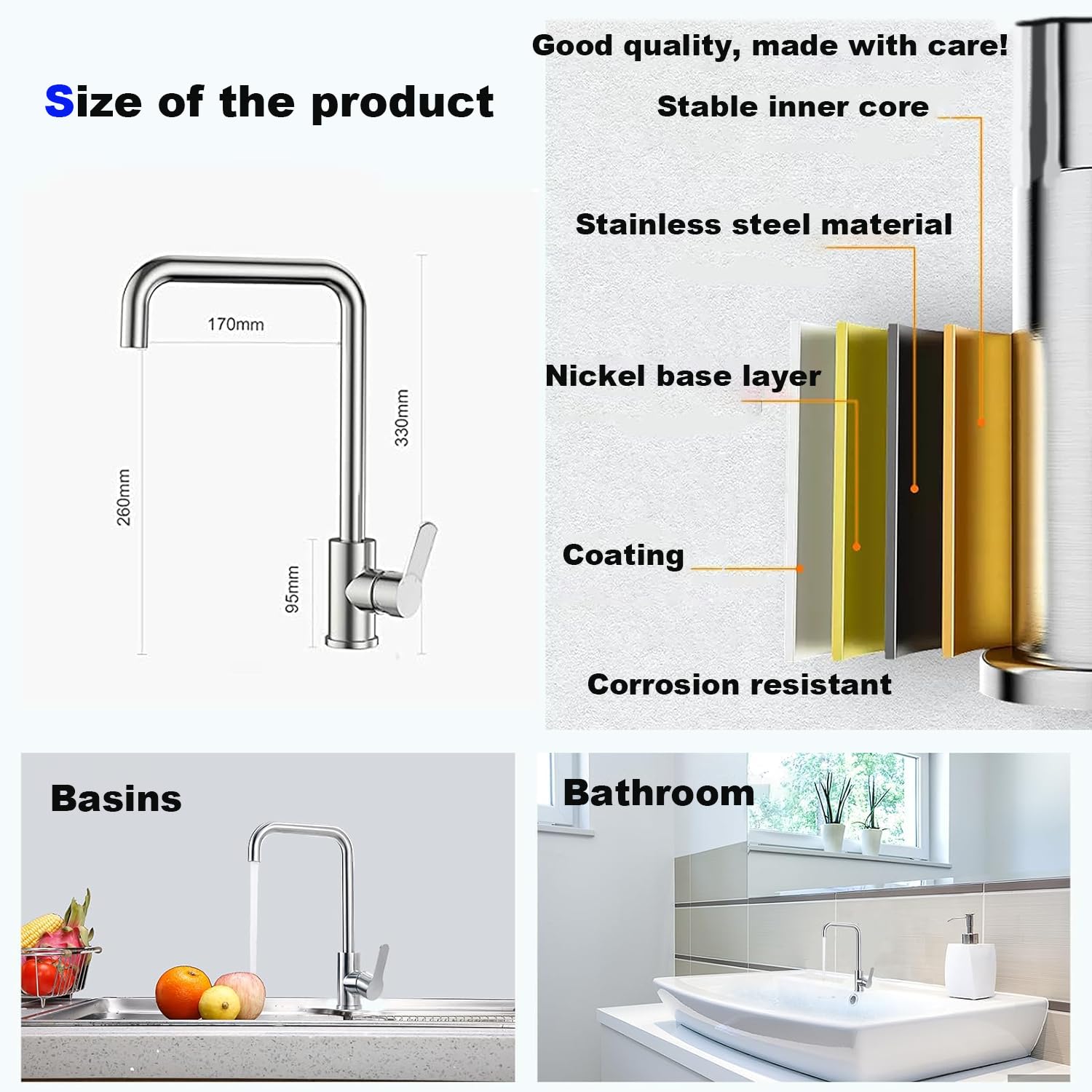 Xwihtr 360° Swivel Kitchen Faucet For Hot And Cold Water, Anti-Drip, Ceramic Valve, Silent Kitchen And Bathroom Sink Basin Faucet(Chrome)