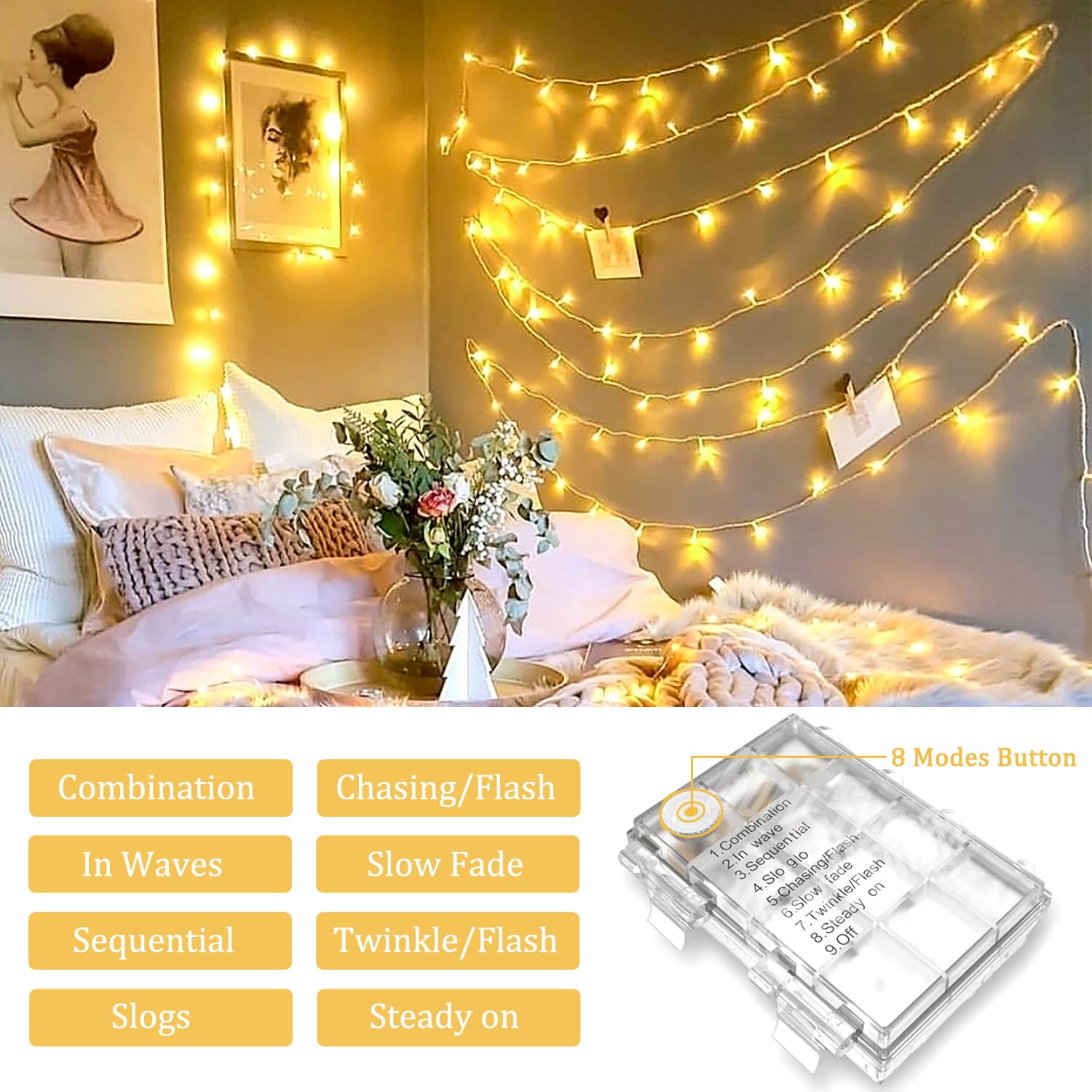 Jmexsuss 2 Pack Battery Operated String Lights With Remote Outdoor Indoor, Each 33Ft 100 Led Twinkle Fairy Lights Battery Operated For Bedroom Party Wedding Classroom Tree Christmas Decor (Warm White)