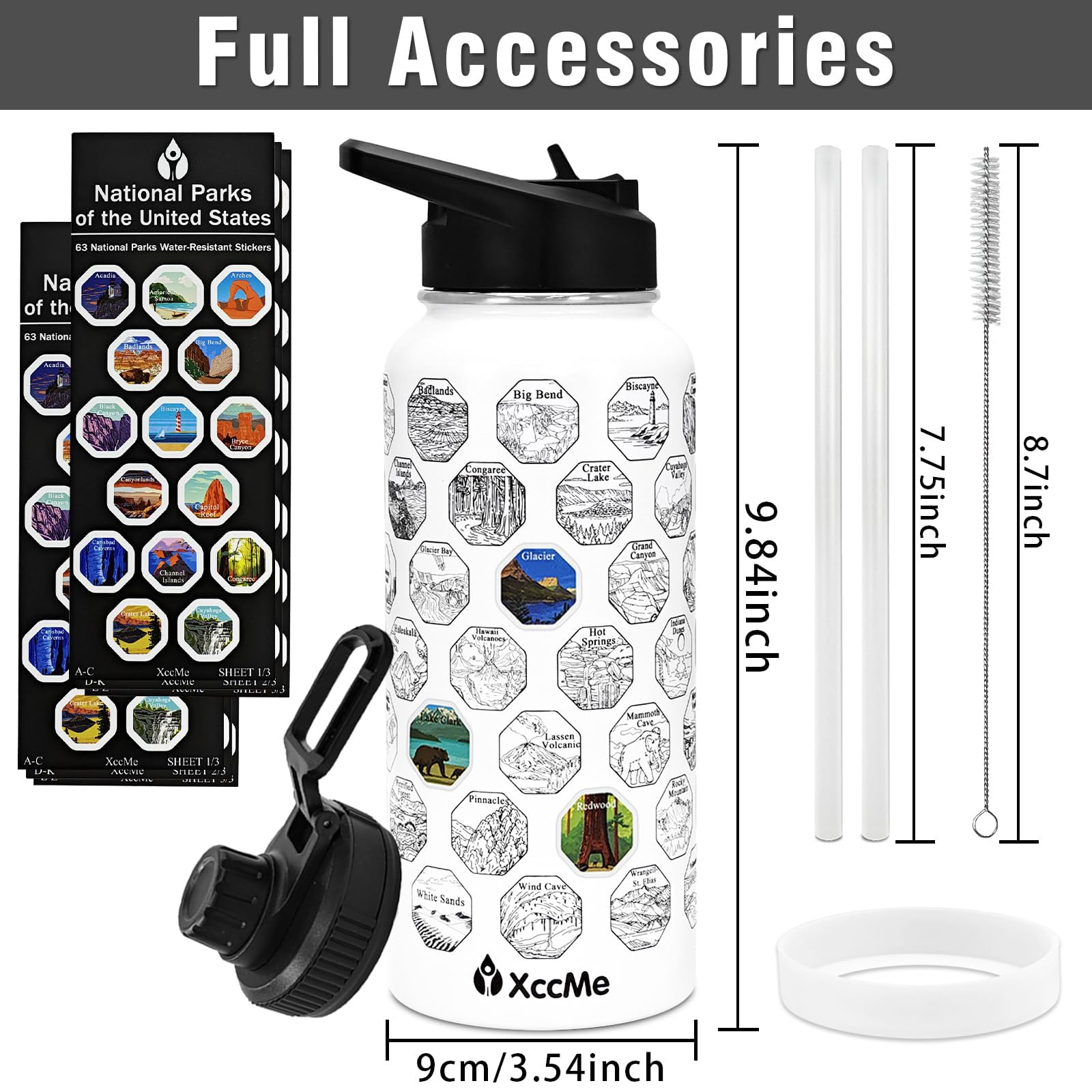 63 National Parks Water Bottle With Stickers,32 Oz Stainless Steel Insulated Water Bottle