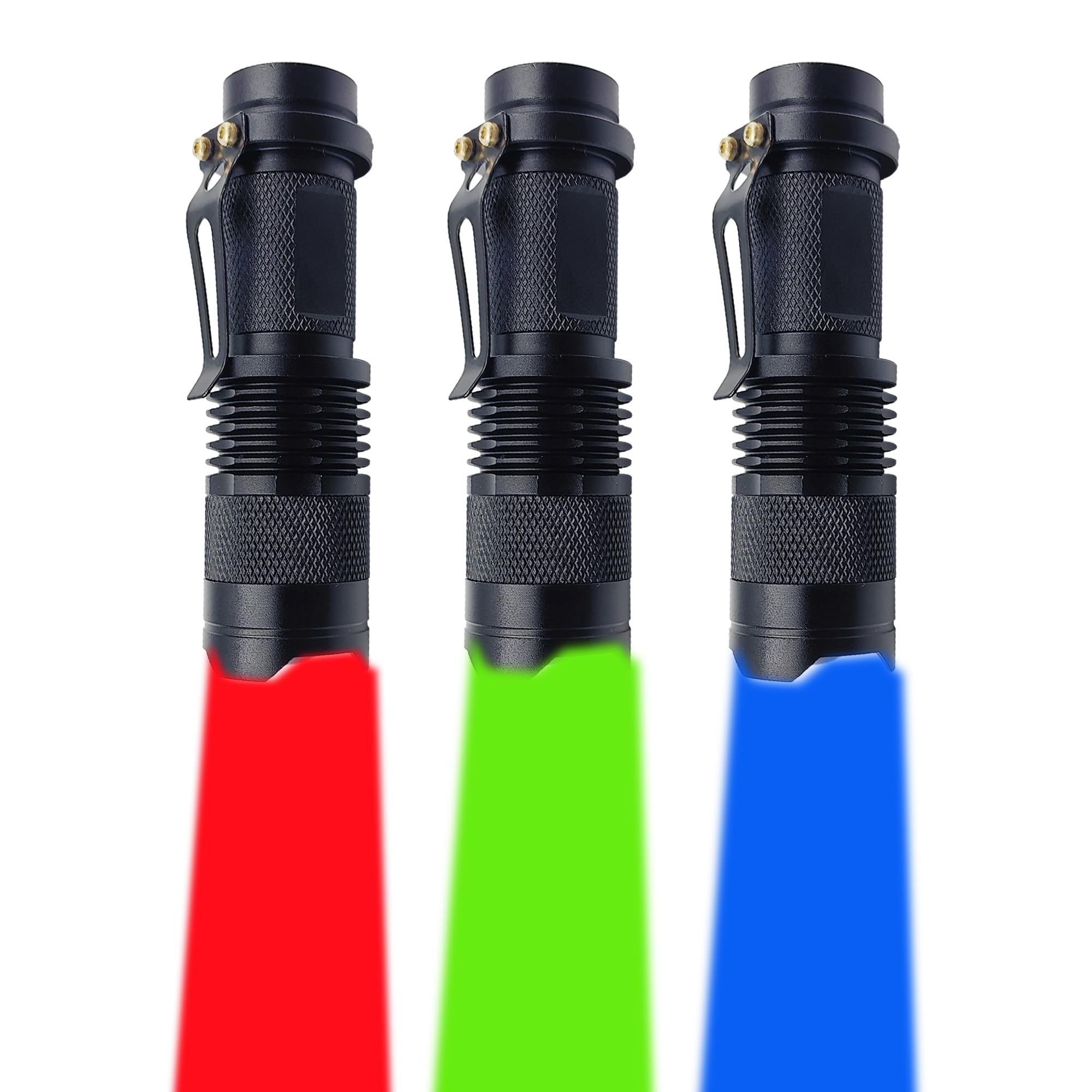 Zyunmall Multi-Colored Light Single Mode Flashlight: Red Light Flashlight, Green Light Flashlight, Blue Light Flashlight Rgb Light For Night Activities, Optical Effects,3-Pack, Black