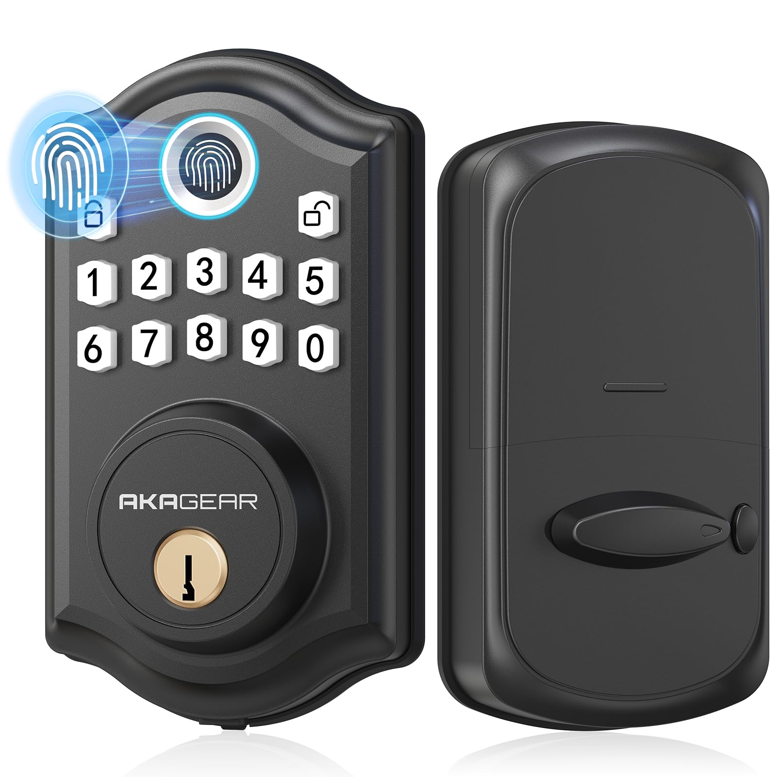 Akagear Ds10 Keyless Entry Door Lock With Fingerprint, Electronic Keypad, 2 Keys, Auto-Lock & One Touch Locking, Easy Installation, Matte Black