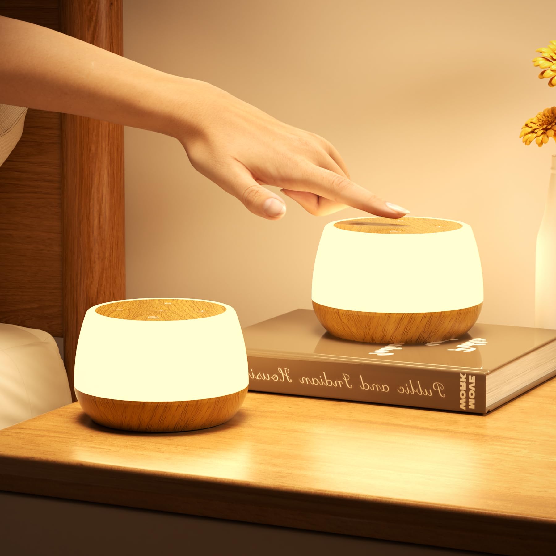 Bonsery Night Light For Baby Nursery Set Of 2, Usb Rechargeable Bedside Lamp Stepless Dimmable, 3 Modes & 9 Colors Changing, Portable Touch Light For Adults With Timing & Memory