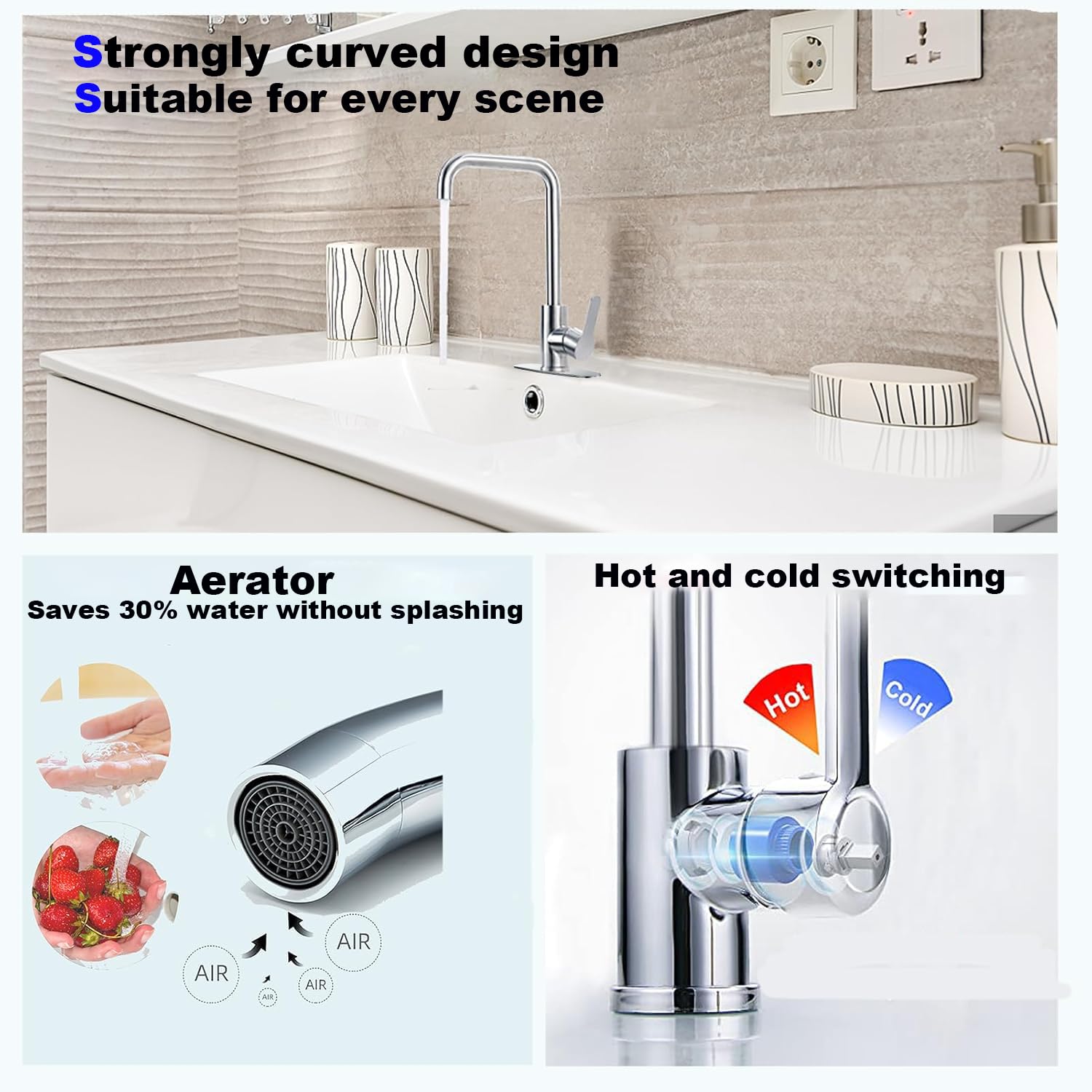 Xwihtr 360° Swivel Kitchen Faucet For Hot And Cold Water, Anti-Drip, Ceramic Valve, Silent Kitchen And Bathroom Sink Basin Faucet(Chrome)