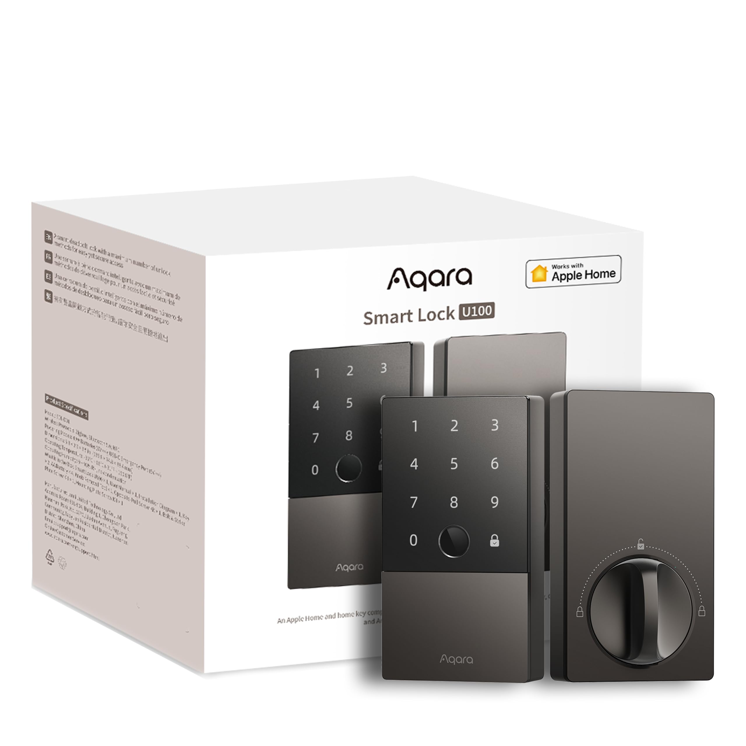 Aqara Smart Lock U100, Fingerprint Keyless Entry Door Lock With Apple Home Key, Touchscreen Keypad, Bluetooth Electronic Deadbolt, Ip65 Weatherproof, Supports Apple Homekit, Alexa, Google, Ifttt, Gray