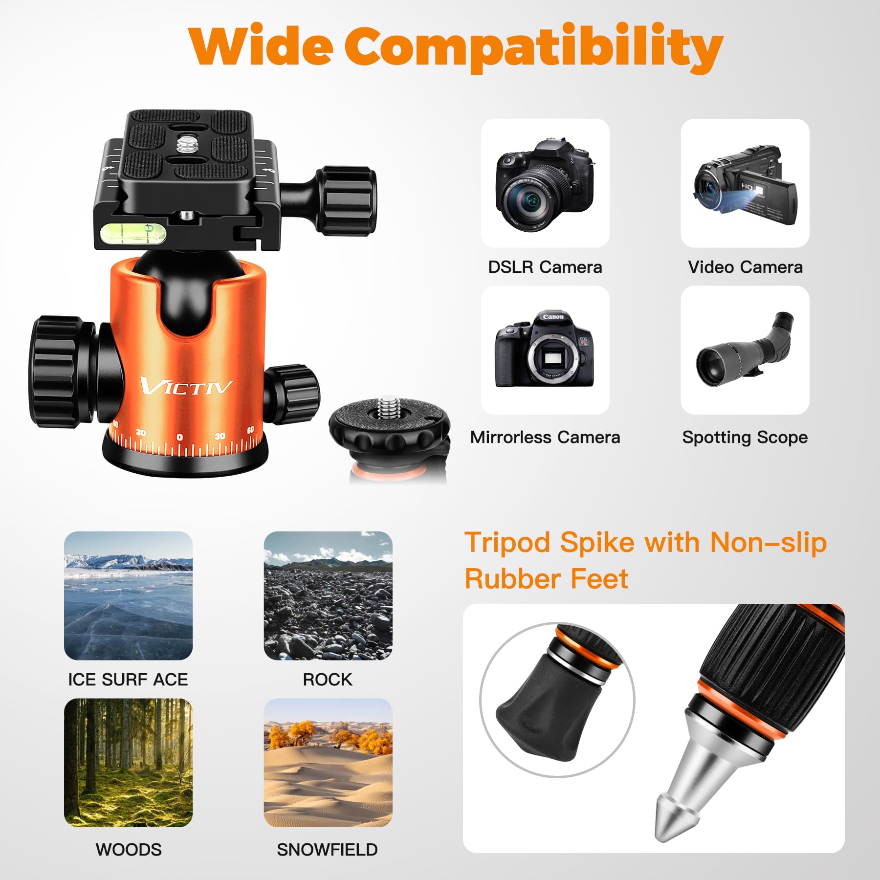 Victiv 80" Camera Tripod, Aluminum Heavy Duty Tripod Stand With 360° Ball Head, Camera Tripods & Monopods With Carry Bag, Suitable For Canon Nikon Binoculars Spotting Scope Telescope