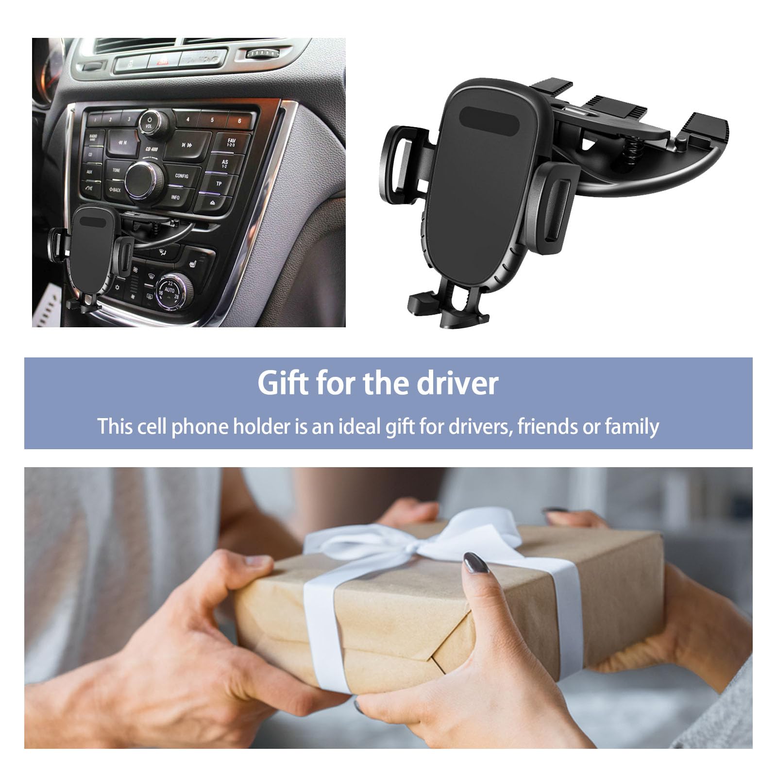 Augeny Car Phone Holder For Cd Slot, 360 Degree Rotatable Auto Phone Mount, Universal Cellphone Holder With One Hand Operation Design, Vehicle Cd Slot Phone Holder For All Smartphones