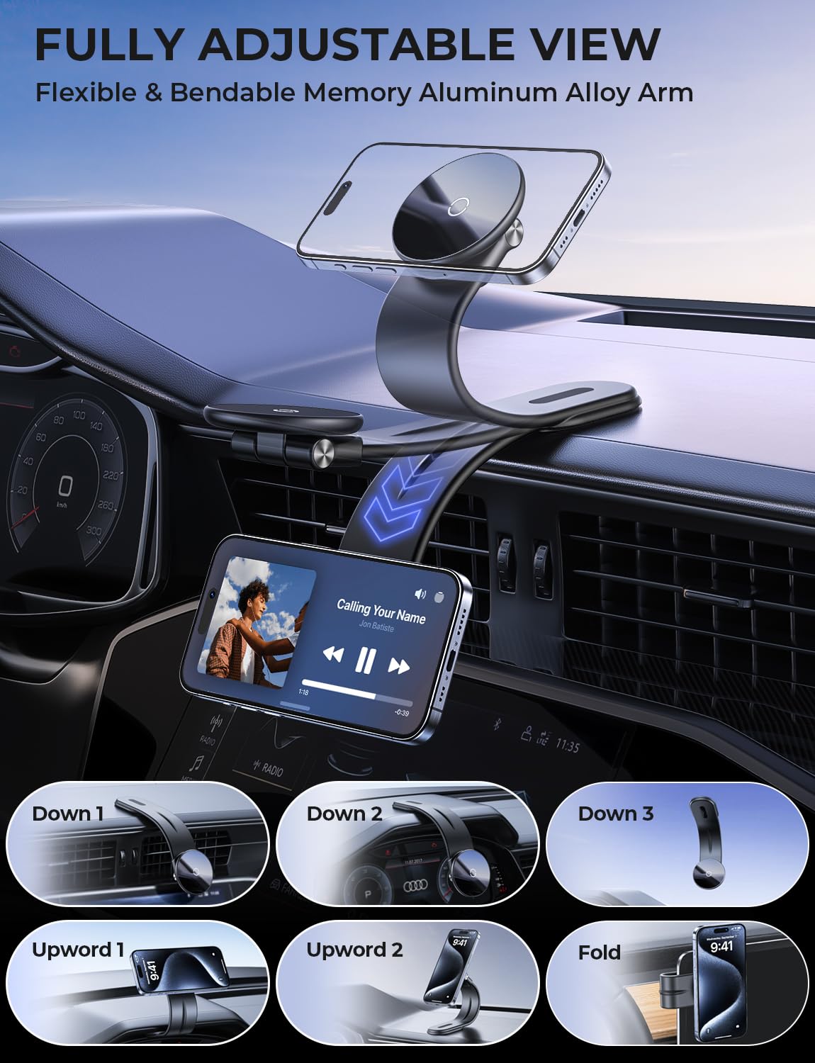 Arshot For Magsafe Car Mount, Magnetic Phone Holder For Car Dashboard Windshield Touchscreen, Bendable Aluminum Alloy Arm, Phone Mount Car Accessories For Iphone 15 Pro Max Mini 14 13 12, All Phones