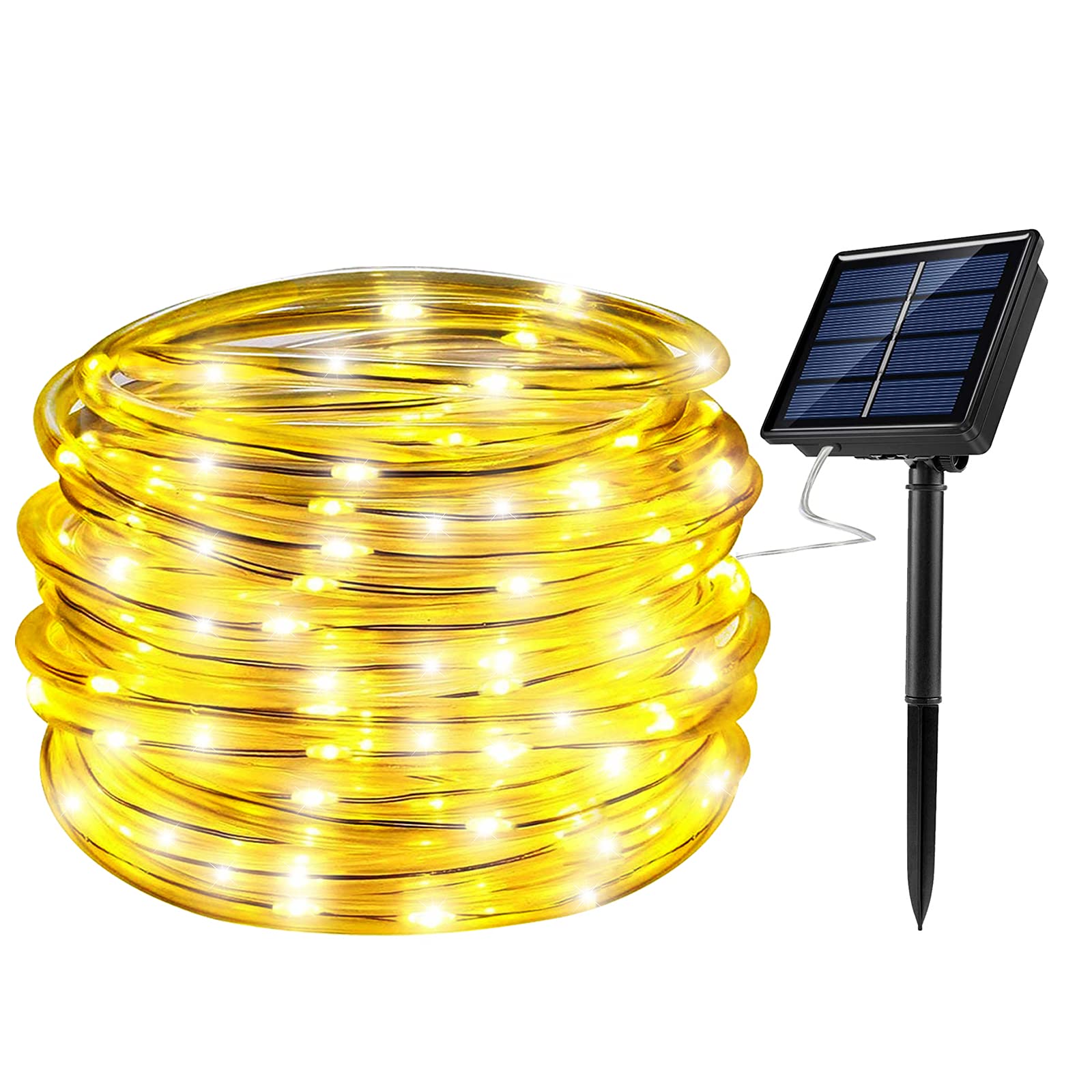 Oluote Solar String Lights Outdoor Rope Lights, 33Ft 100 Leds Waterproof Tube Lights With Solar Panel For Outdoor Home Garden Parties Independence Day Decor (Warm White, 33Ft)