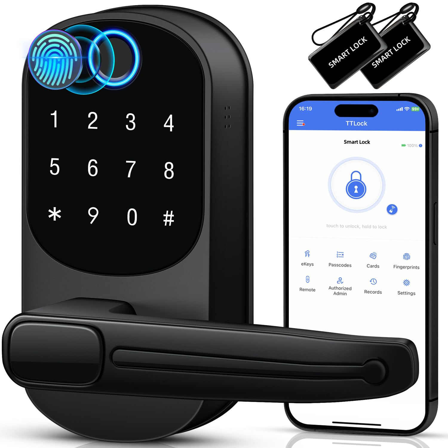 Volibel Keypad Door Lock With Handle, Keyless Entry Door Locks, Smart Fingerprint Smart Knob For Front, Electronic Digital Deadbolt, Smart Locks With App & Security Deadlocking