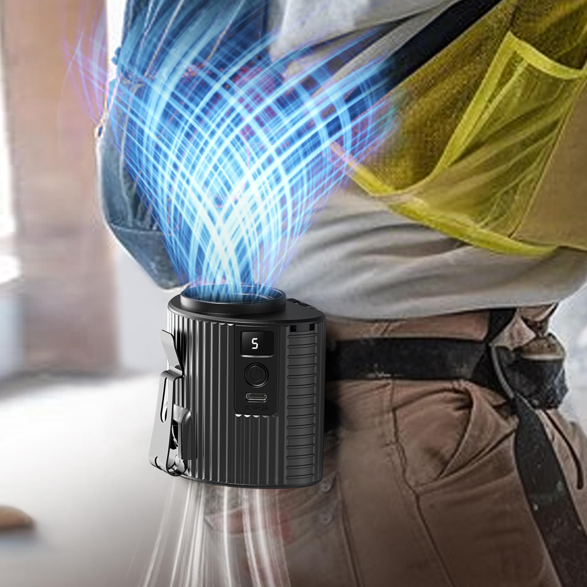 Morecore Portable Waist Clip Fan, 5-Speed Strong Cooling Airflow, Rechargeable Hands-Free Wearable - Koospark