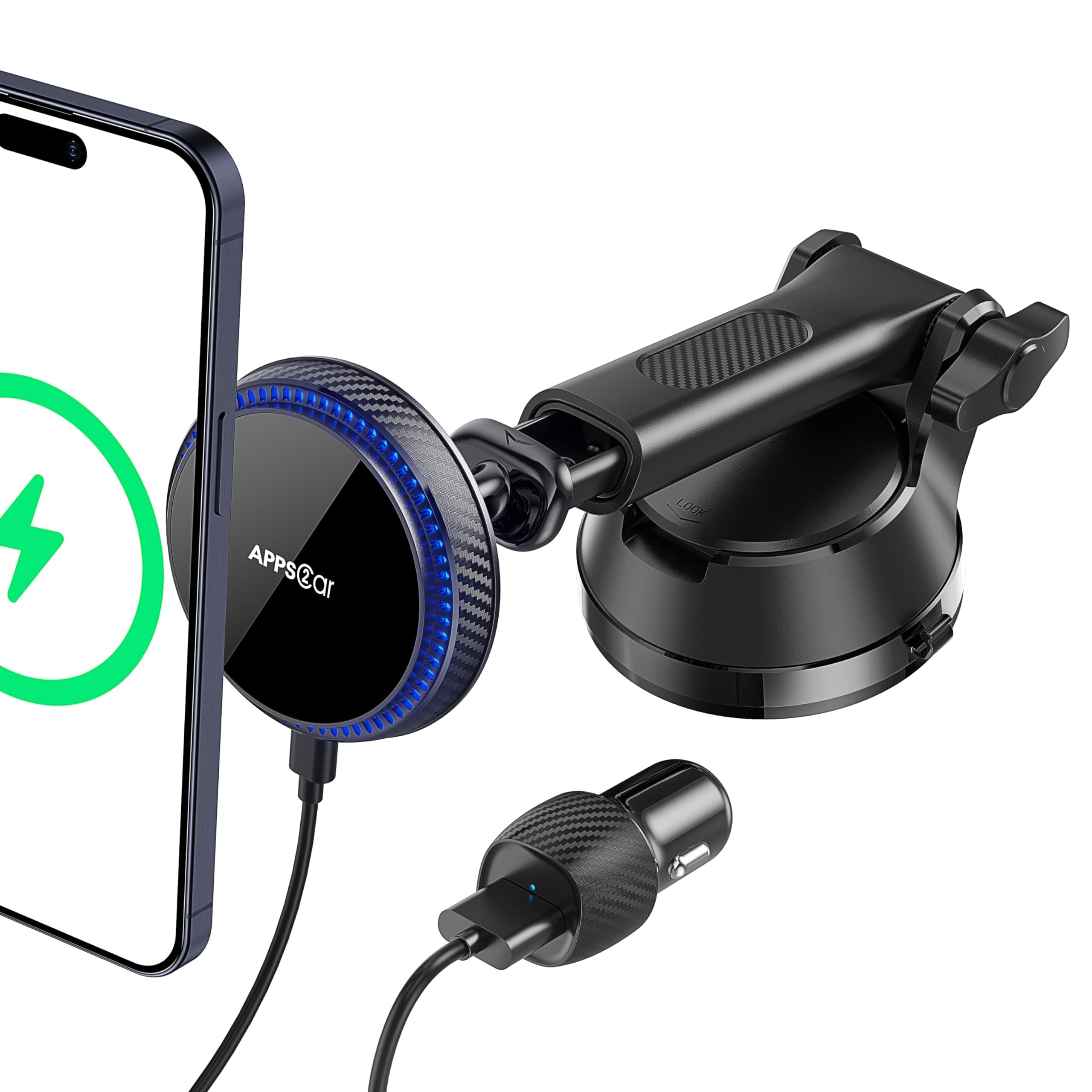 Apps2Car For 15W Car Mount Charger, For Iphone 16 Wireless Car Charger Magnetic Car Phone Holder Mount, Dashboard Windshield Vent For Iphone 16/15/14/13/12 Series, Compatible With Magsafe And Case