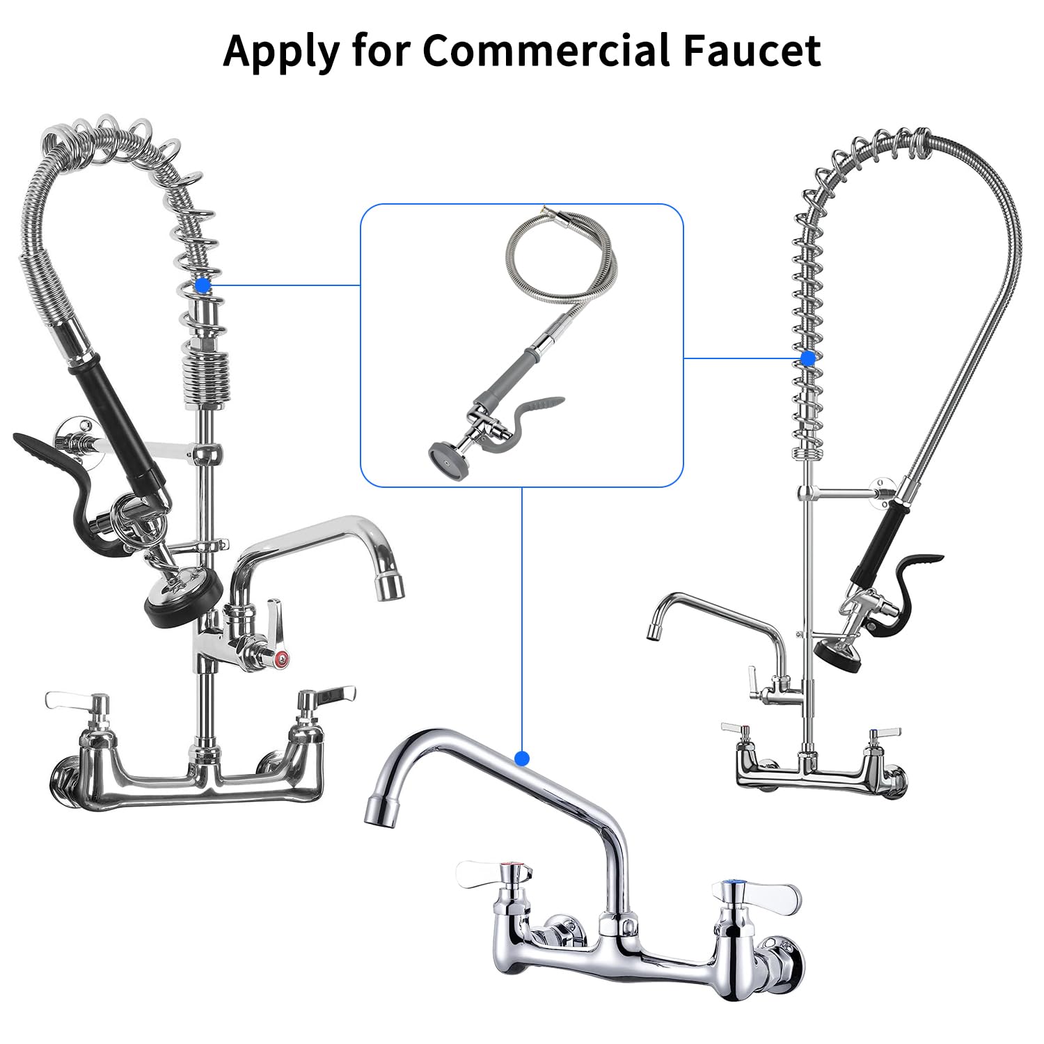 Abboraunt Pre-Rinse Hose With Spray Valve 38 Inch Flexible Stainless Dish Sprayer Hose With Sprayer Nozzle Head Replacement Kit For Commercial Kitchen Sink Faucet (Gray)