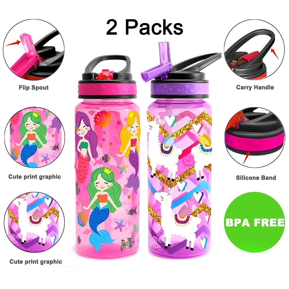 Home Tune 23Oz Kids Water Drinking Bottle 2 Pack -, Flip Straw Lid Cap, Lightweight, Carry
